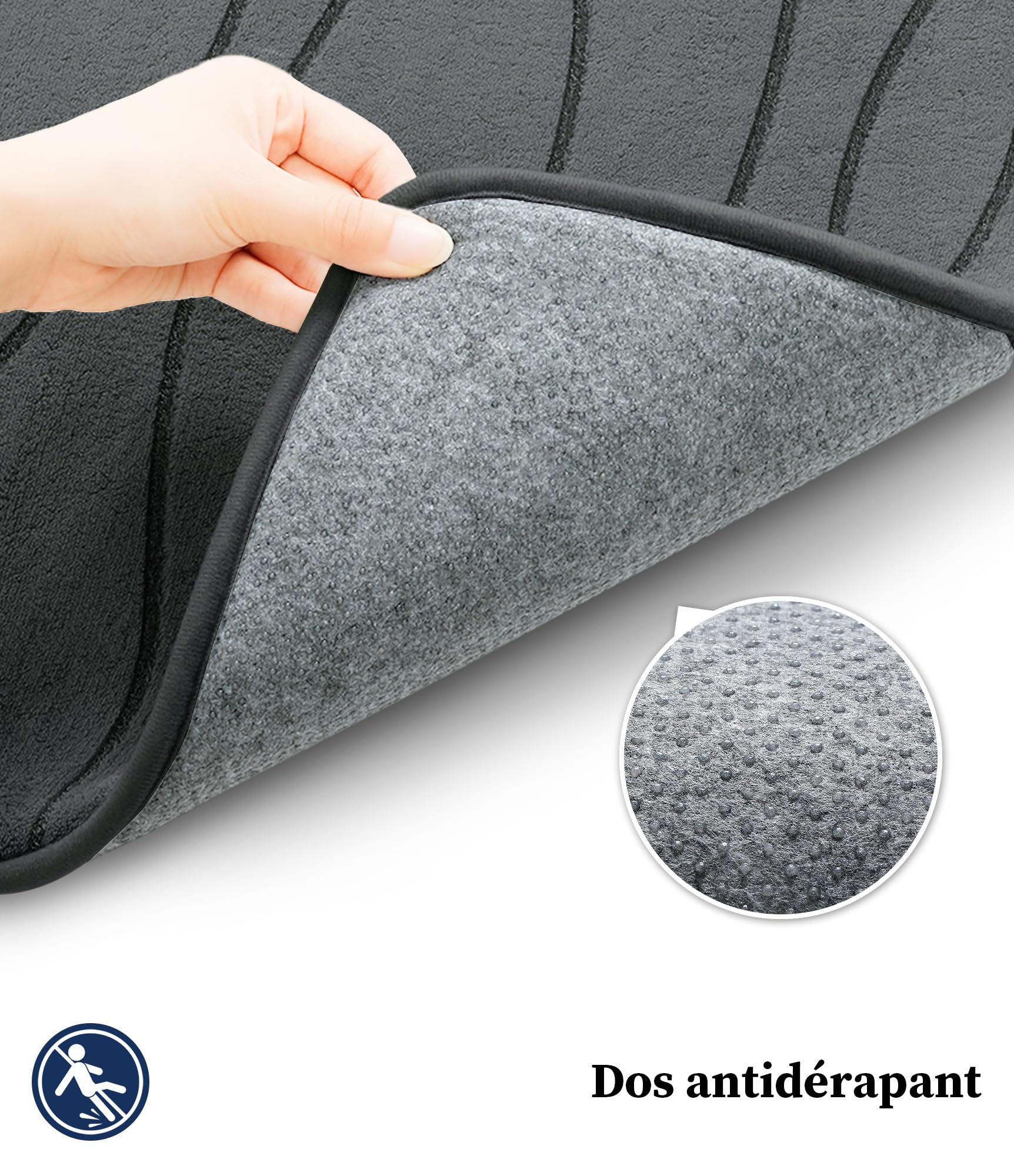 chakme Tapis de Bain en Mousse à mémoire de Forme, Tapis Salle de Bain Absorbant, Tapis de Douche Antidérapant pour la Salle de Bain et Les WC, 43 x 61 cm, Gris foncé