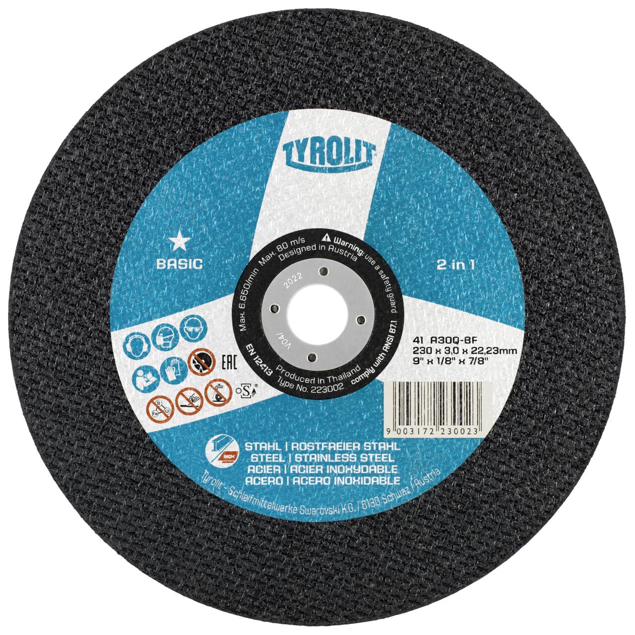 25x disco da taglio Tyrolit dritto 230x3x22,23 mm A30 BASIC acciaio/INOX
