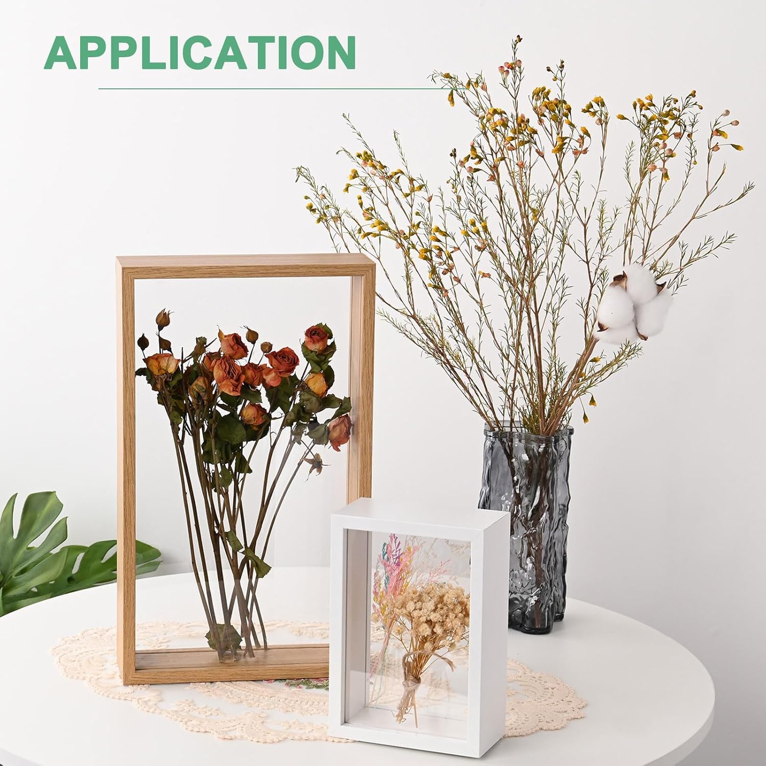 1-Pack Dried Flower Frame, 12 x 16 Inch Double Acrylic Wooden Dried Flower Photo Floating Frame for Tabletop/DIY/Handicrafts [Coffee]