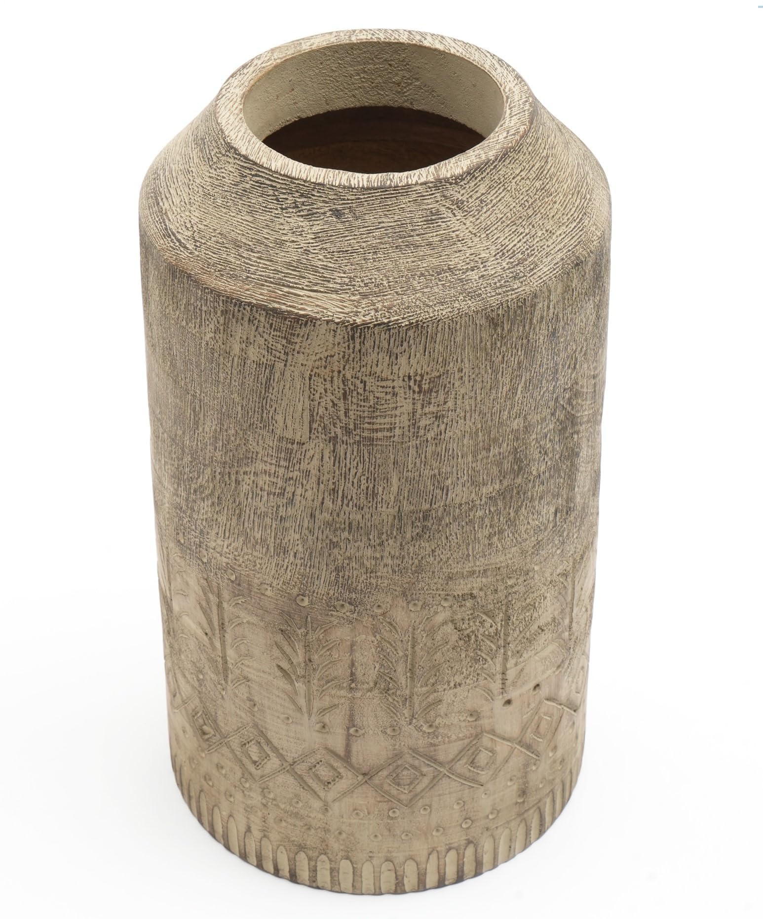 Rooh Handmade Wooden Flower Vase for Home Decor Made by Mango Wood | Colour- Soil | Small Size- 7"X 12" INCHES (Pack of 1)-picture-16