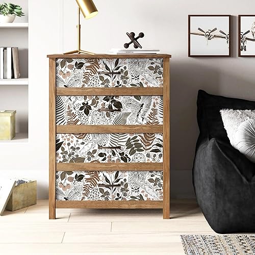 Miniatura 9 de HAOKHOME Papel tapiz autoadhesivo con textura tropical de búhos, diseño bohemio, marrón, carbón/blanco, papel de contacto para decoración de baño