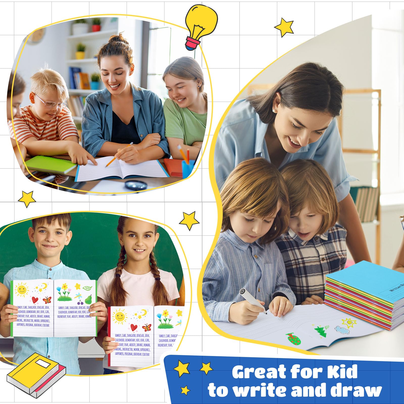 Henoyso 120 quaderni per composizione primaria K-2 9 3/4 x 7 1/2 pollici libro vuoto per scrivere storie, disegnare e scrivere diario, 60 pagine, diario di scrittura per il rientro a scuola forniture