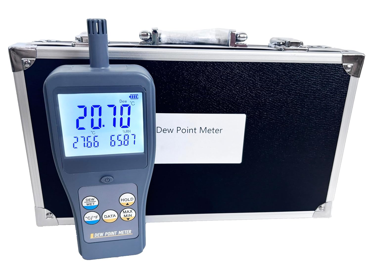 Dew Point Meters with Testing Parameters Ambient Temperature Relative Humidity Dew Point Temperature Wet Bulb Temperature LCD Display Temperature Unit °C/°F 99 Groups Data Storage