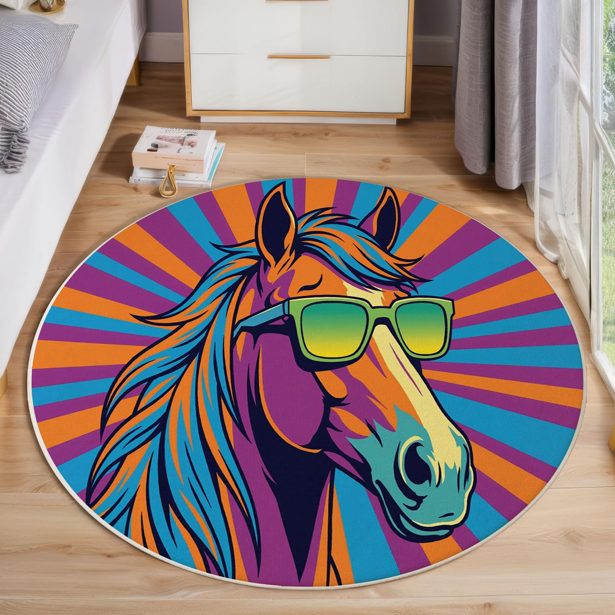 Tapis rond 180 cm pop art orange et violet pour salon moderne