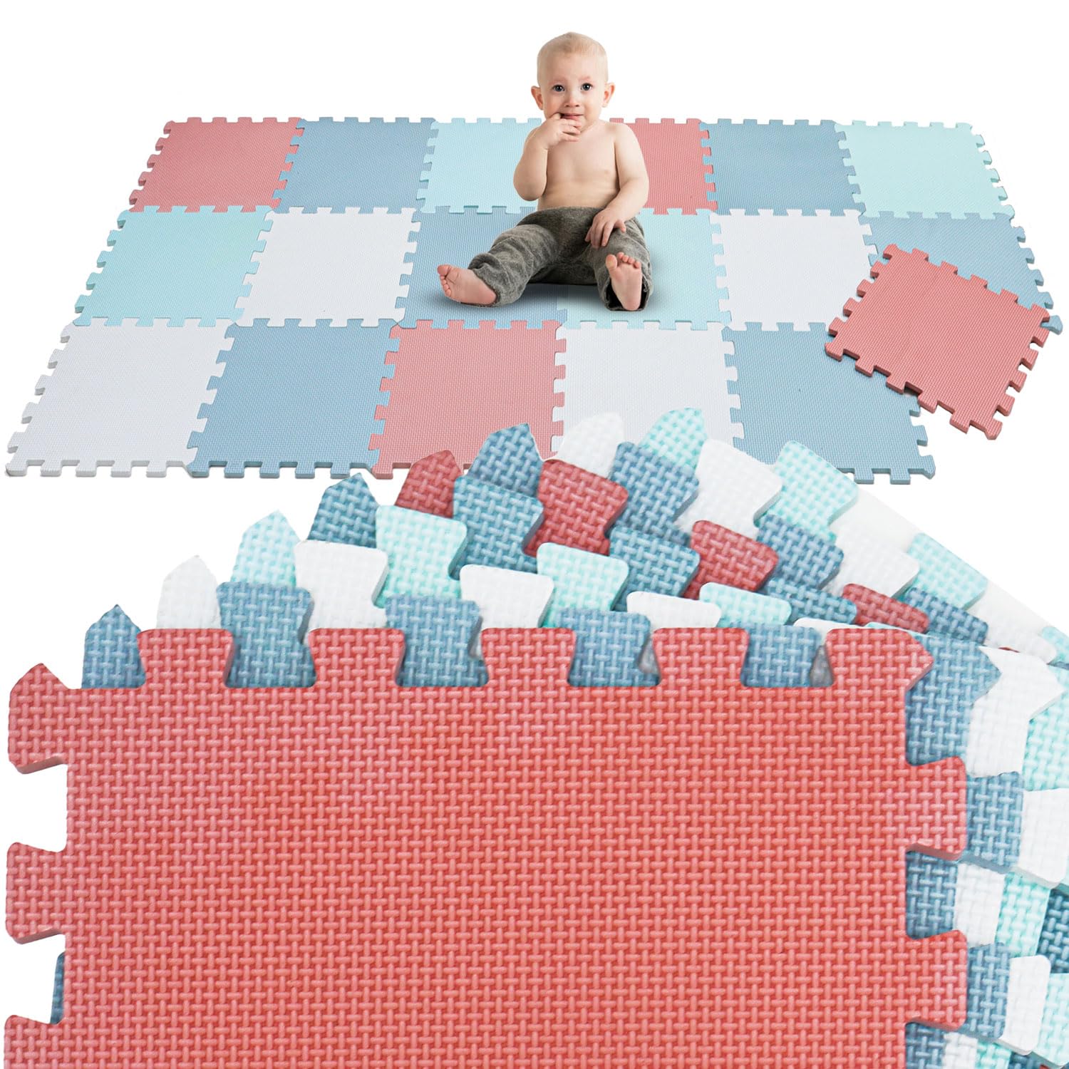 LittleTom 18 Pieces Baby Play Mat for Newborns from Day 1-30x30 EVA Foam Tiles - Soft Crawling Surface for Toddlers - Puzzle Floor Squares for Kids - Non-Slip Play Area for Indoor & Outdoor Use