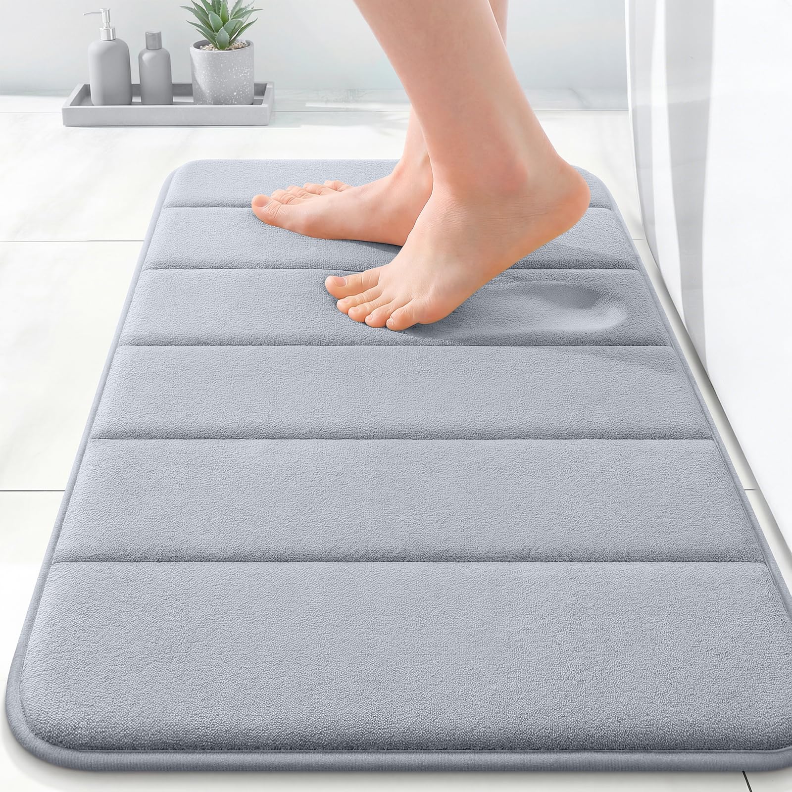 smiry Memory Foam Bath Mat 40 x 60 cm Bathroom Mat Light Grey