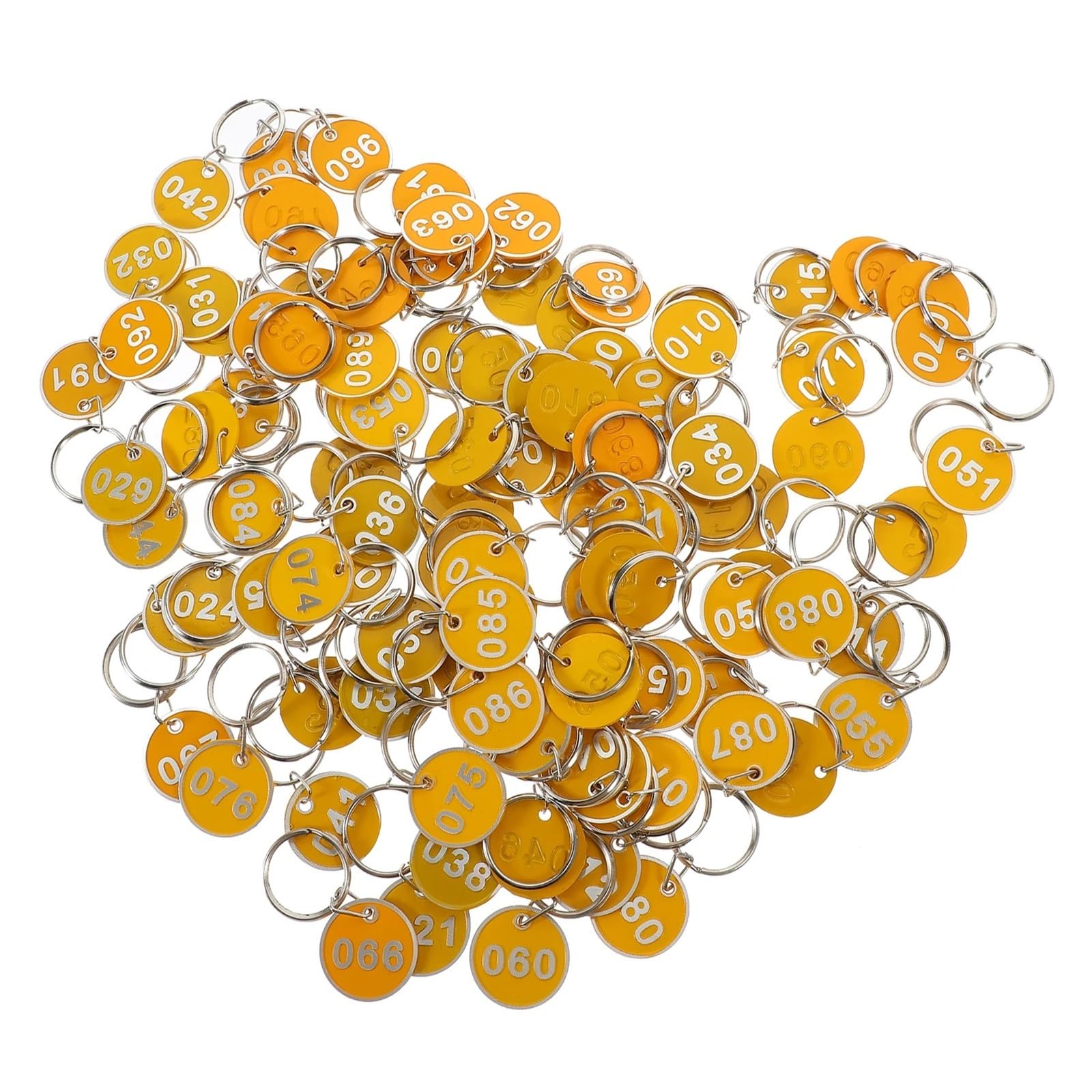 Tagi z numerami metali ze stopu aluminium | Wielokolorowe 1-200 100 szt. do breloków do kluczy z szafkami. Znaczniki identyfikacyjne: Organizacja(Yellow,1-100)