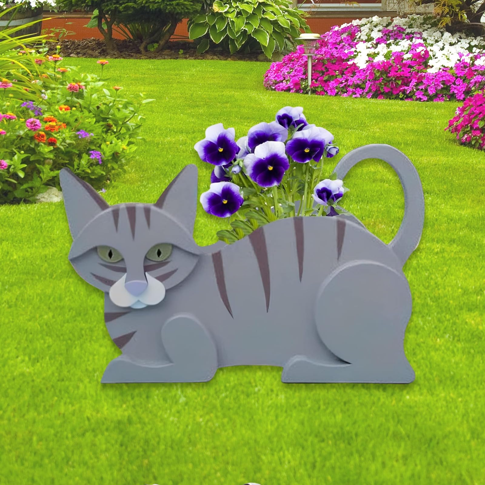 strolfay Blue Cat Planter, Cute Animal Shaped Plant Pot, Cat Flower Pot, Gifts for Women & Pet Lovers, Indoor Outdoor Garden Home Office Decor, 12.5 x 5.6 x 7.8 Inches