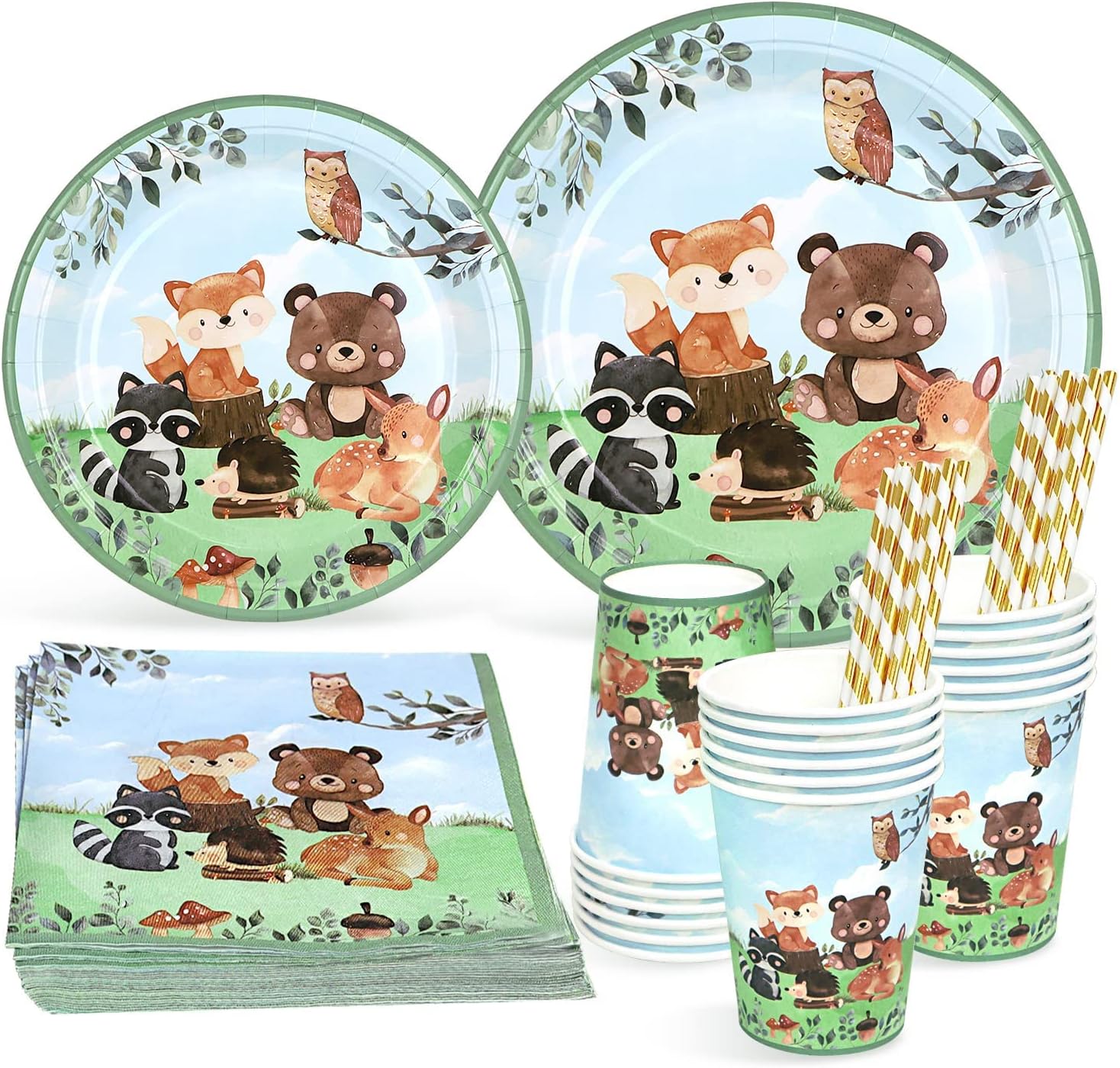 Waldtiere Geburtstag Deko Partygeschirr Set für 25 Gäste