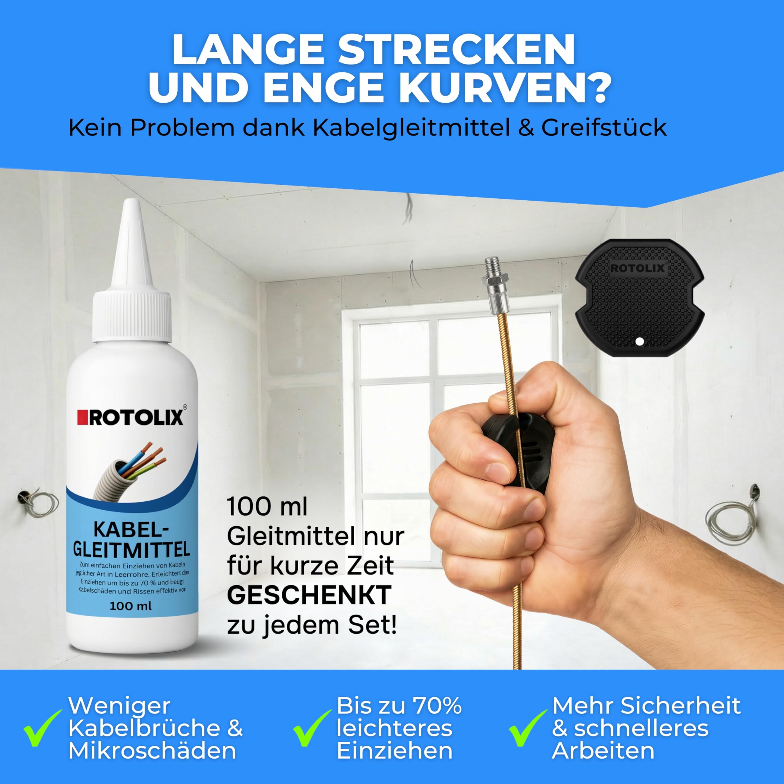 Kabeleinziehhilfe – Einziehspirale, 30m Kabel Einzugshilfe für Leerrohr mit Premium-STAHL-Seil & 200 KG Zugkraft | Einziehhilfe – Zugdraht für Elektro & Glasfaser
