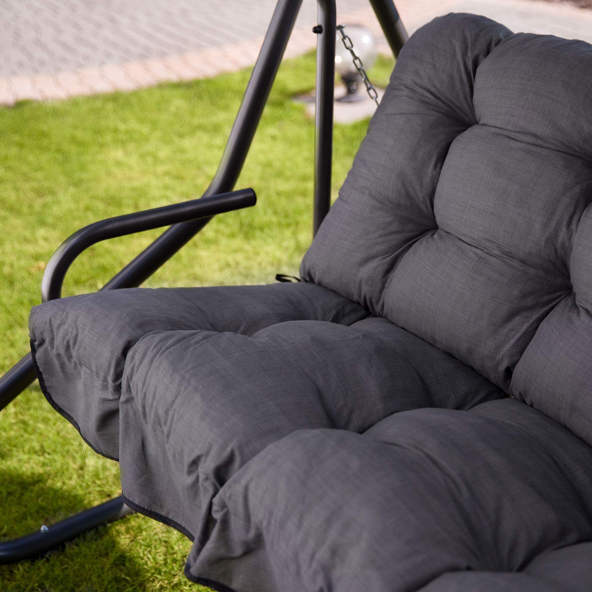 PATIO Hollywoodschaukel Auflage 175 grau Parma/Milano mit Sonnendach | Sitzpolster für Gartenschaukel Bank Sofa gesteppt Volant vorne