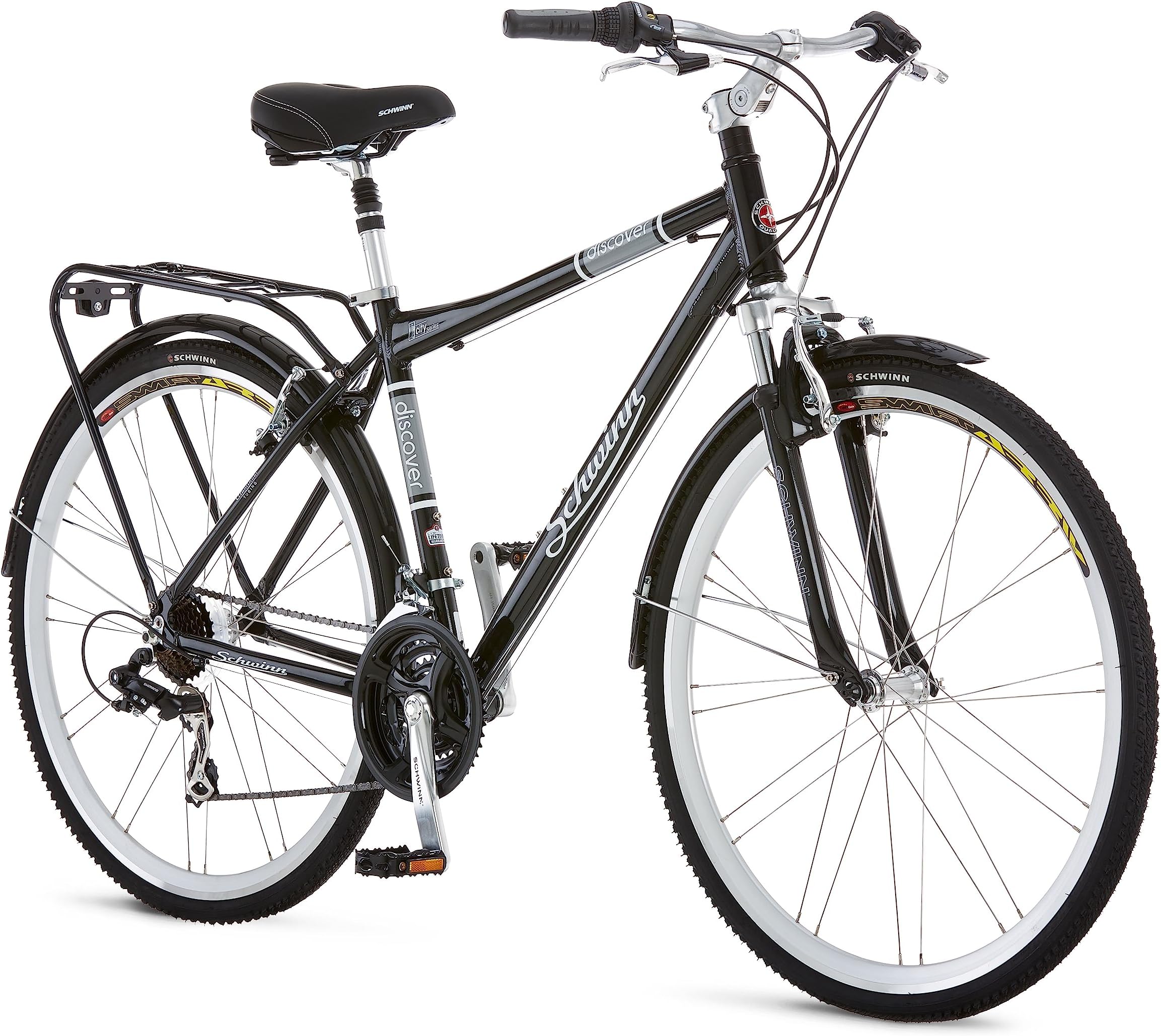 Schwinn Discover Hybrid Bike for Men and Women, 21 Speed, 28-Inch Wheels, Step-Through or Step-Over Frame, Multiple Colors