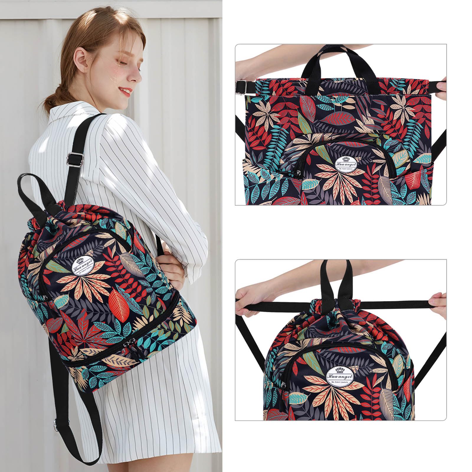HUA ANGEL Unisex Drawstring Backpack Sports Gym Bag Drawstring Bag Weekend Daypack with Shoe Compartment for Women Men Basketball Football Outdoor Fitness Yoga Swimming Beach - Image 2