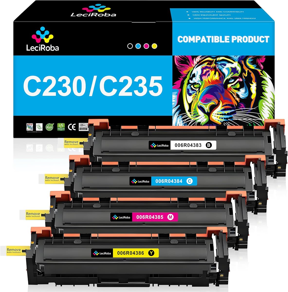 Compatible Replacement for Xerox C235 C230 4-Pack Toner Cartridge | for Xerox 006R04383 006R04384 006R04385 006R04386 for Xerox C235 C230 C235DNI C230DNI Printer Ink, with Chip