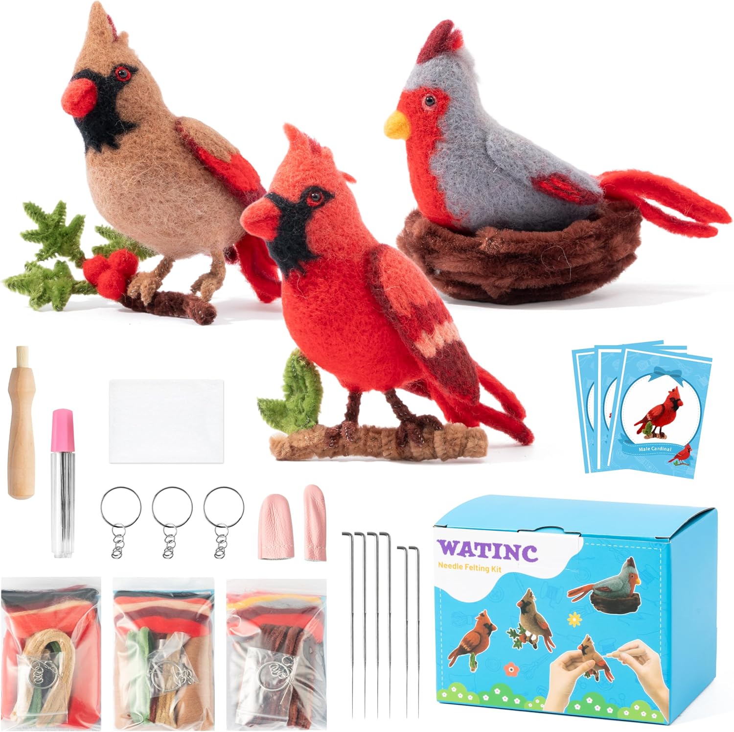 WATINC Needle Felting Kit - 3 Set Unique Different Cute Doll Wool Felt Needle Tools Foam Pad Instruction, DIY Home Decoration Craft Party Supplies for Art Work Starter Beginners (Highland Cow)