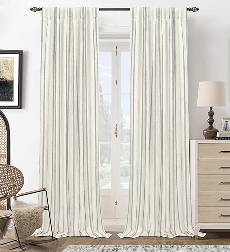 Vista 63 de DriftAway - Cortinas de mezcla de lino estilo granja opacas de 96 pulgadas de largo para dormitorio, cortinas de lino con rayas verticales Gris