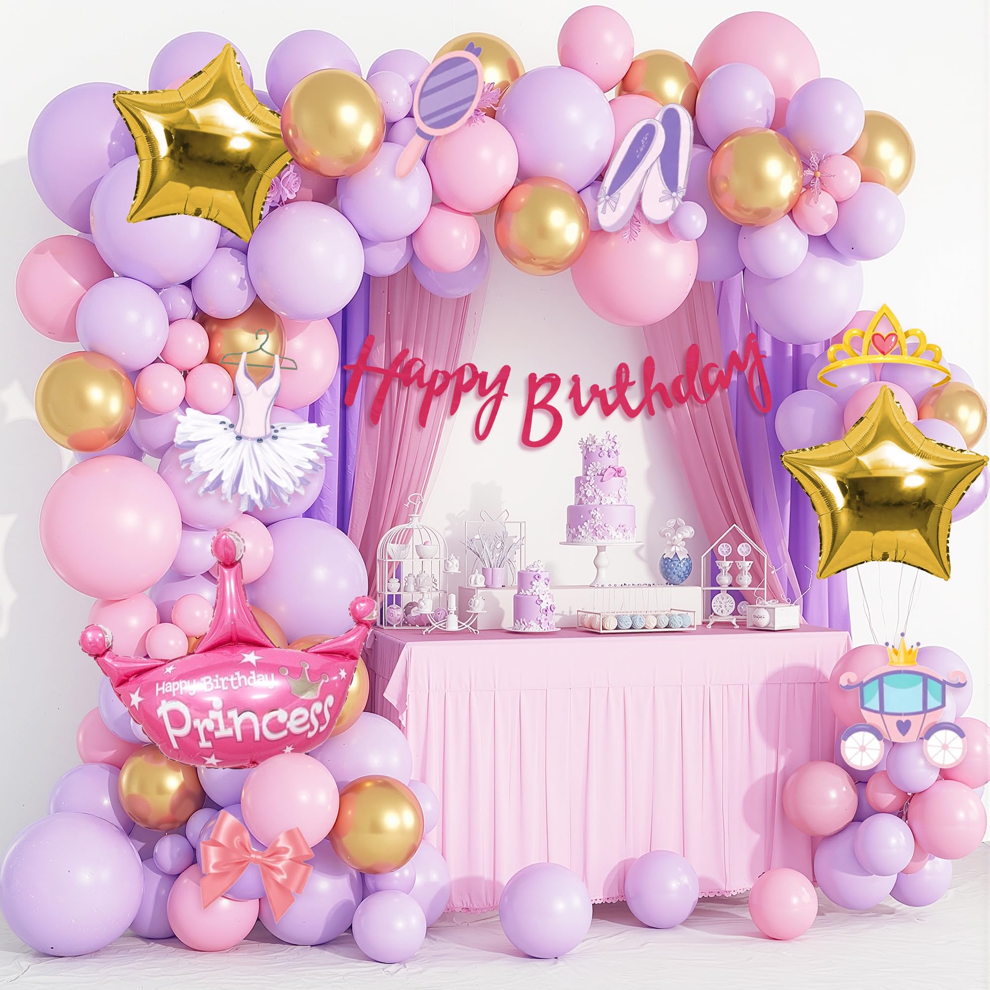 Party Propz Princess Theme Birthday Decoration - 50pcs, Princess Birthday Theme Decoration, Birthday Decoration Items For Girls, Star Foil Balloon, Pink Happy Birthday Banner (Cardstock, Latex, Foil)
