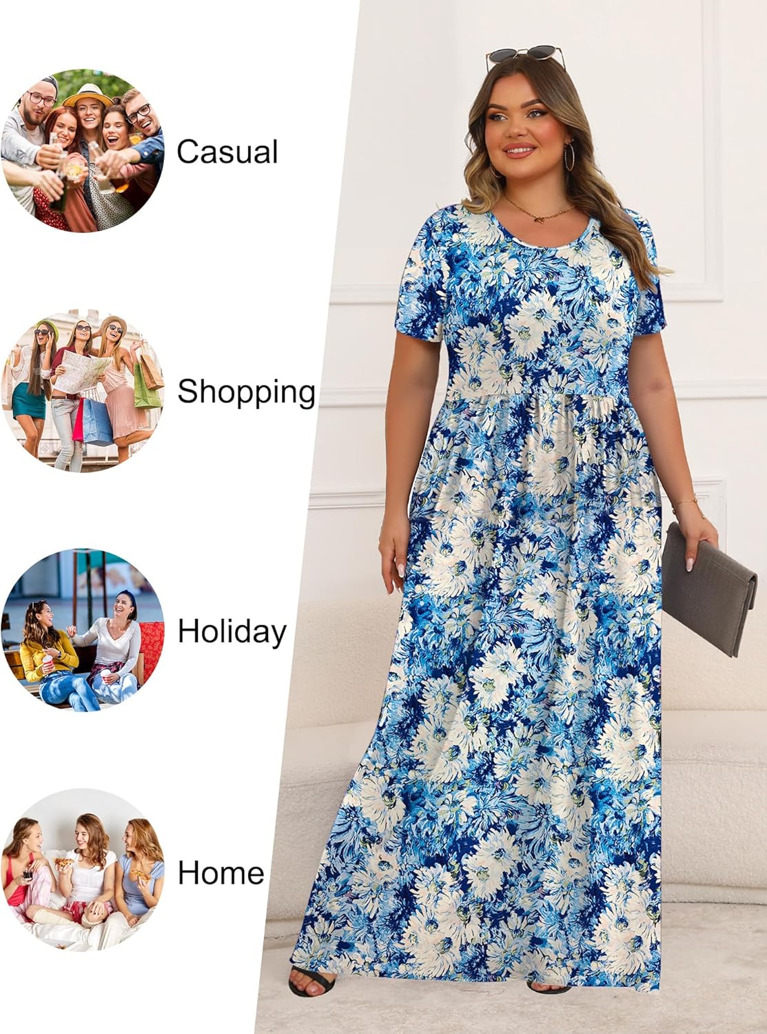 Tencede Womens Plus Size Maxi Dresses Summer 2026 Casual Short Sleeve with Pockets Long Dress 1X-5X - Image 5