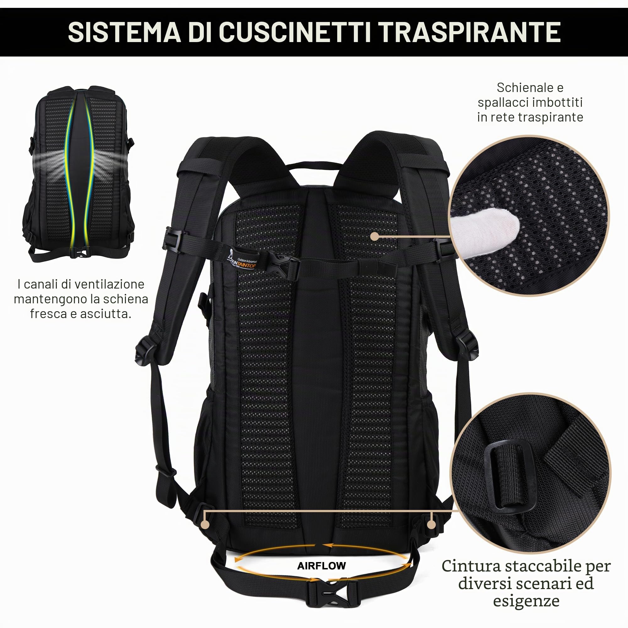 Mountaintop Zaino da trekking da 25 l/30 l, per uomo e donna, per escursionismo, all'aperto, ciclismo, 25L, Zainetto