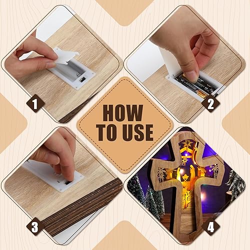 Miniatura 5 de Bucherry Juego de adornos de Navidad de madera para belén de Navidad, adornos de Navidad religiosos rústicos, adornos de Navidad con luz LED para