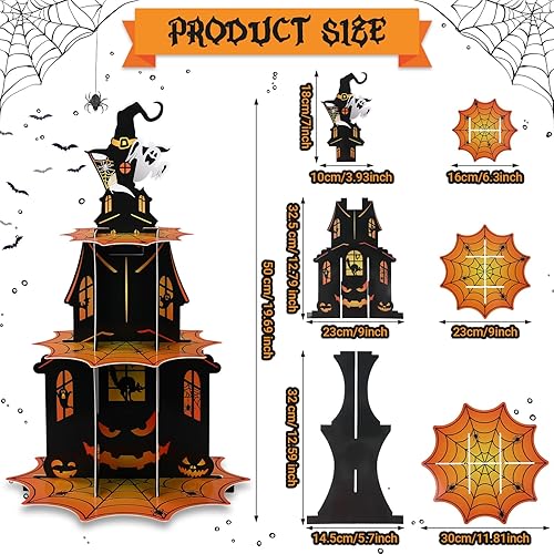 Miniatura 9 de Zopeal Soporte de 3 niveles para cupcakes de Halloween para mesa de postres, castillo de Halloween, soporte para cupcakes, torre de Halloween,