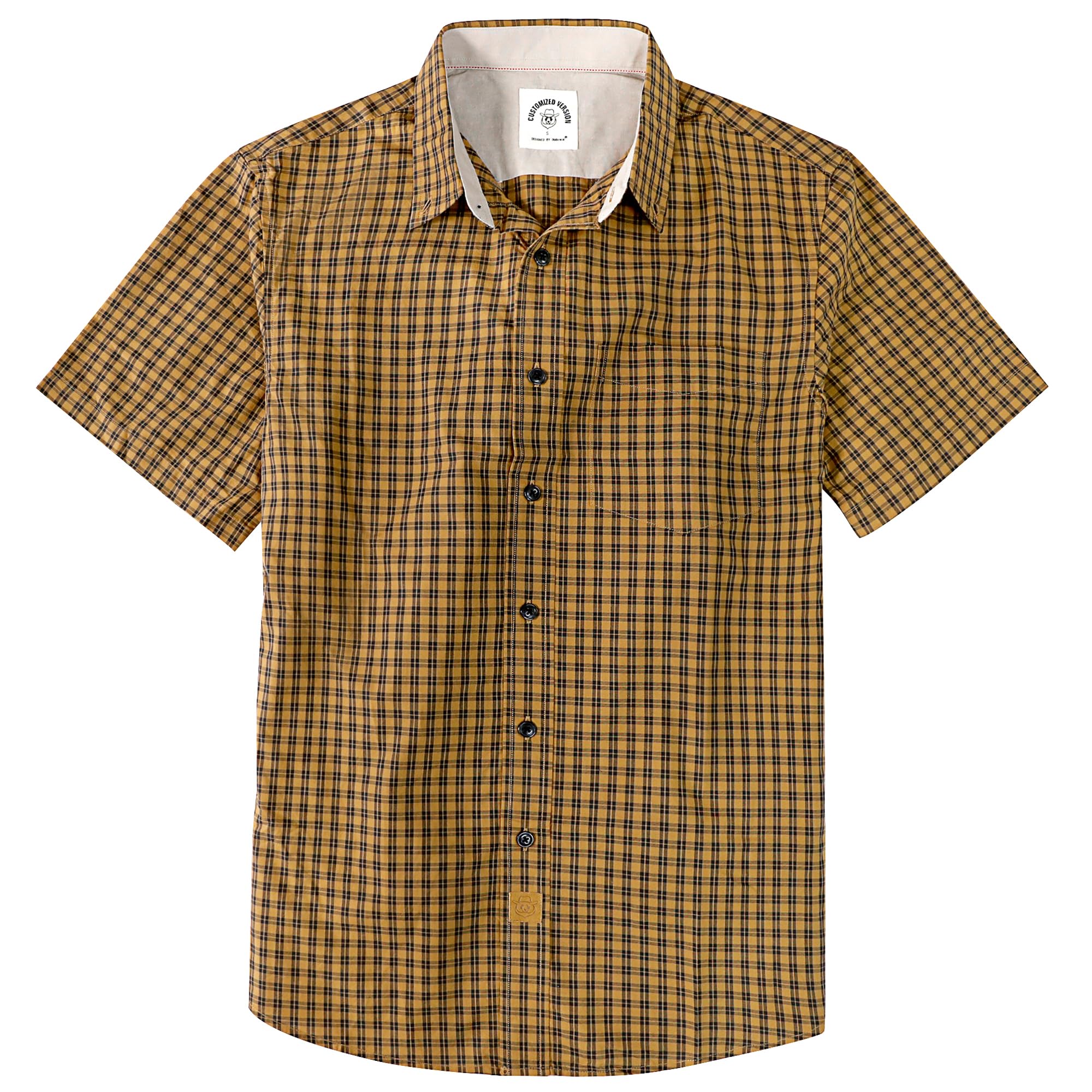 Dubinik® Mens Short Sleeve Button Down Shirts 100% Cotton Plaid Men's Casual Button-Down Shirts with Pocket