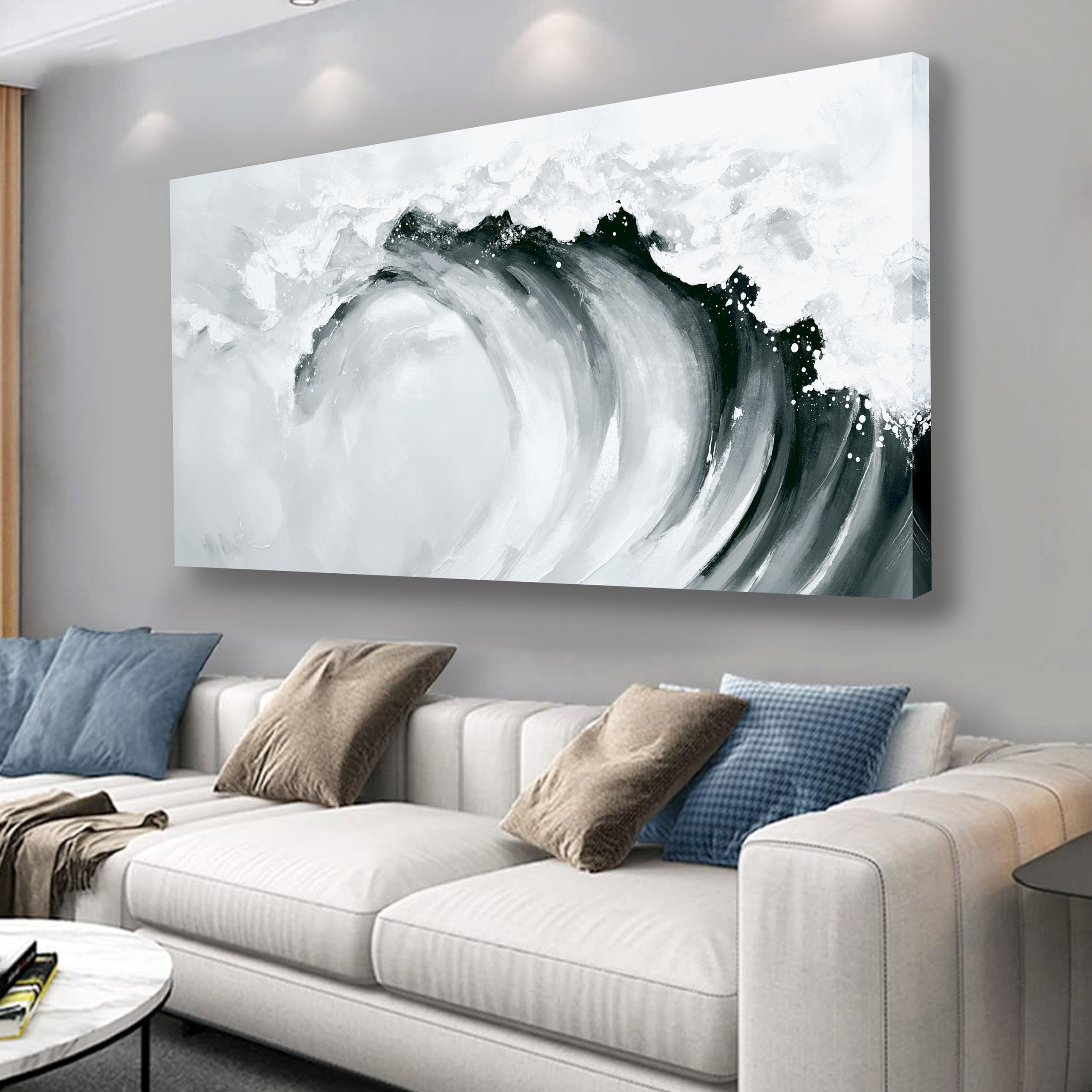 Yuaxker Large Ocean Wall Art Black and Gray Wall Decor Wave Aesthetic Artwork Cool Canvas Painting for Living Room Bedroom Dining Room Office Home Decor 30x60 Inch