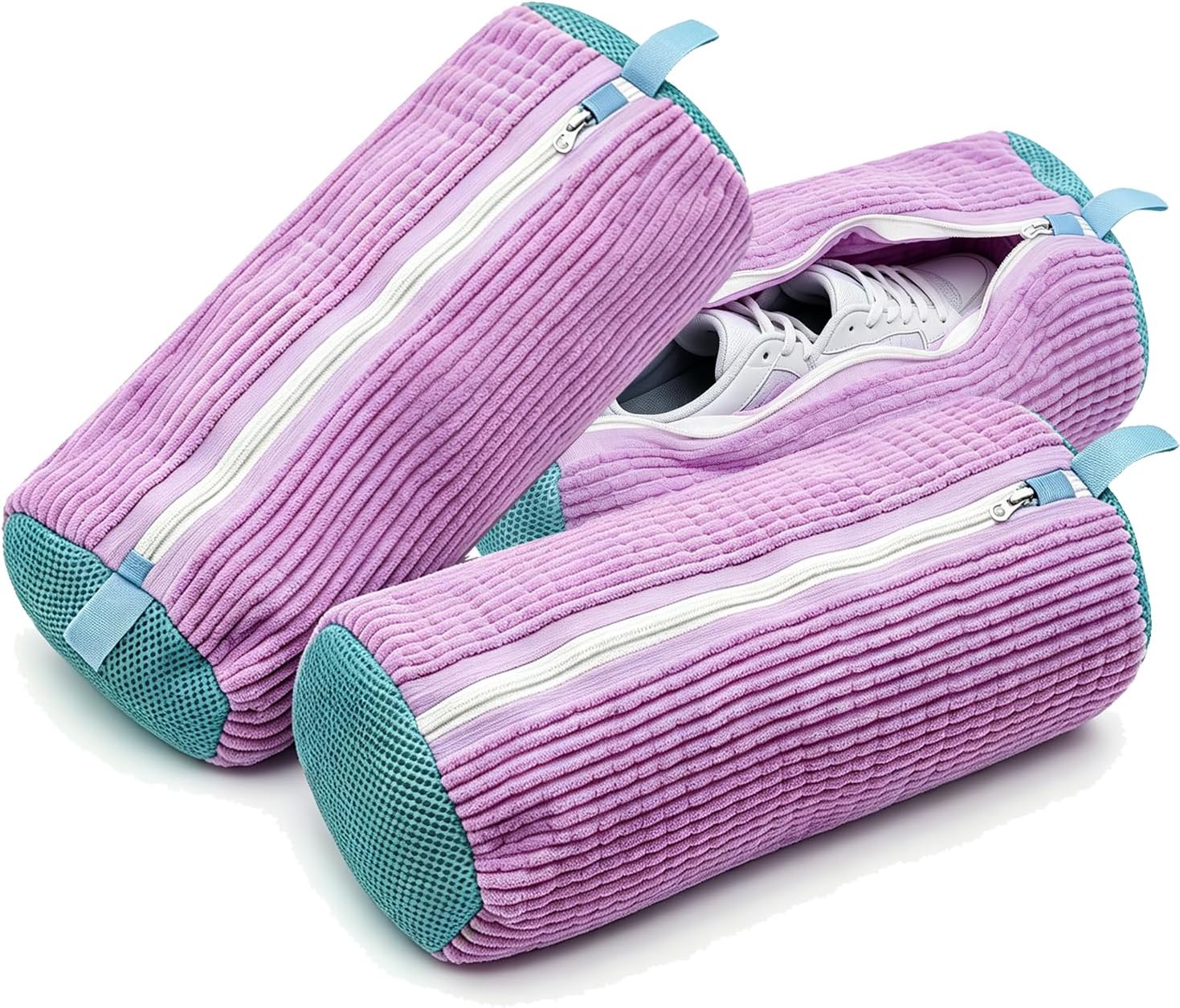 Shoe Washing Machine Bag, 3 Pack Purple Reusable Sneaker Laundry Bag with Upgraded Auto-Lock YKK Zipper, 360° Deep Clean Microfiber Shoe Wash Bag for Washer & Dryer