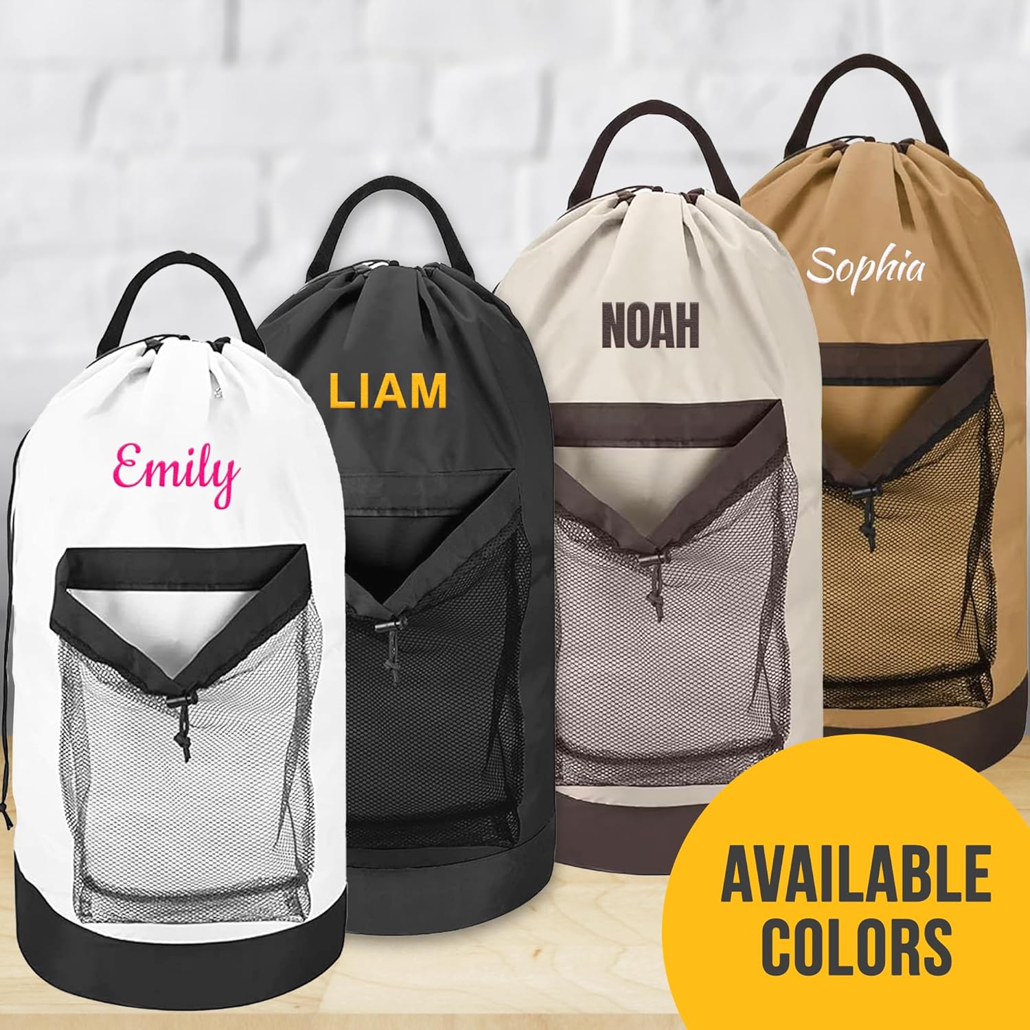 Personalized Travel Laundry Backpack, Embroidered Extra Large Laundry Bag For Travel with Shoulder Strap, Custom Heavy Duty Bag with Mesh Pocket for Delicates, Traveling and Camping