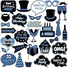 30 Pcs Blue Boys Men Birthday Photo Booth Props Kit, Happy Birthday Party Decorations Camera Props Baby Shower Photography Supplies