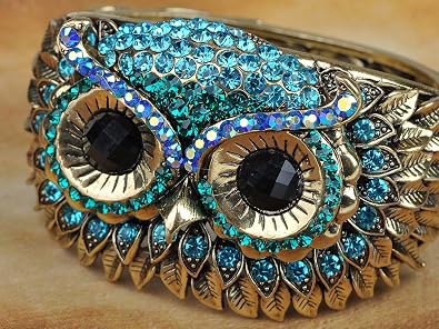 Alilang Owl Face Bracelet Antique Bird Crystal Rhinestone Costume Cuff Bangle