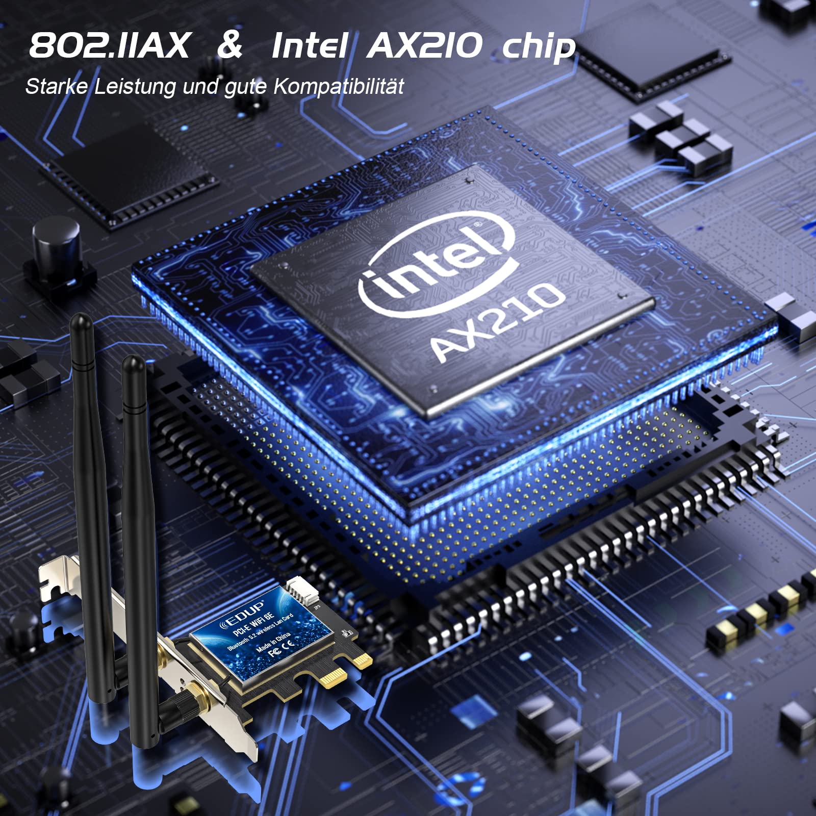 EDUP Scheda WiFi 6E Bluetooth 5.2 PCIE WLAN Intel AX210 5400 Mbit/s WLAN Adattatore 802.11AX DualBand 2.4Ghz/5Ghz Antenna AX210 per PC Desktop Windows 10&11 64 bit