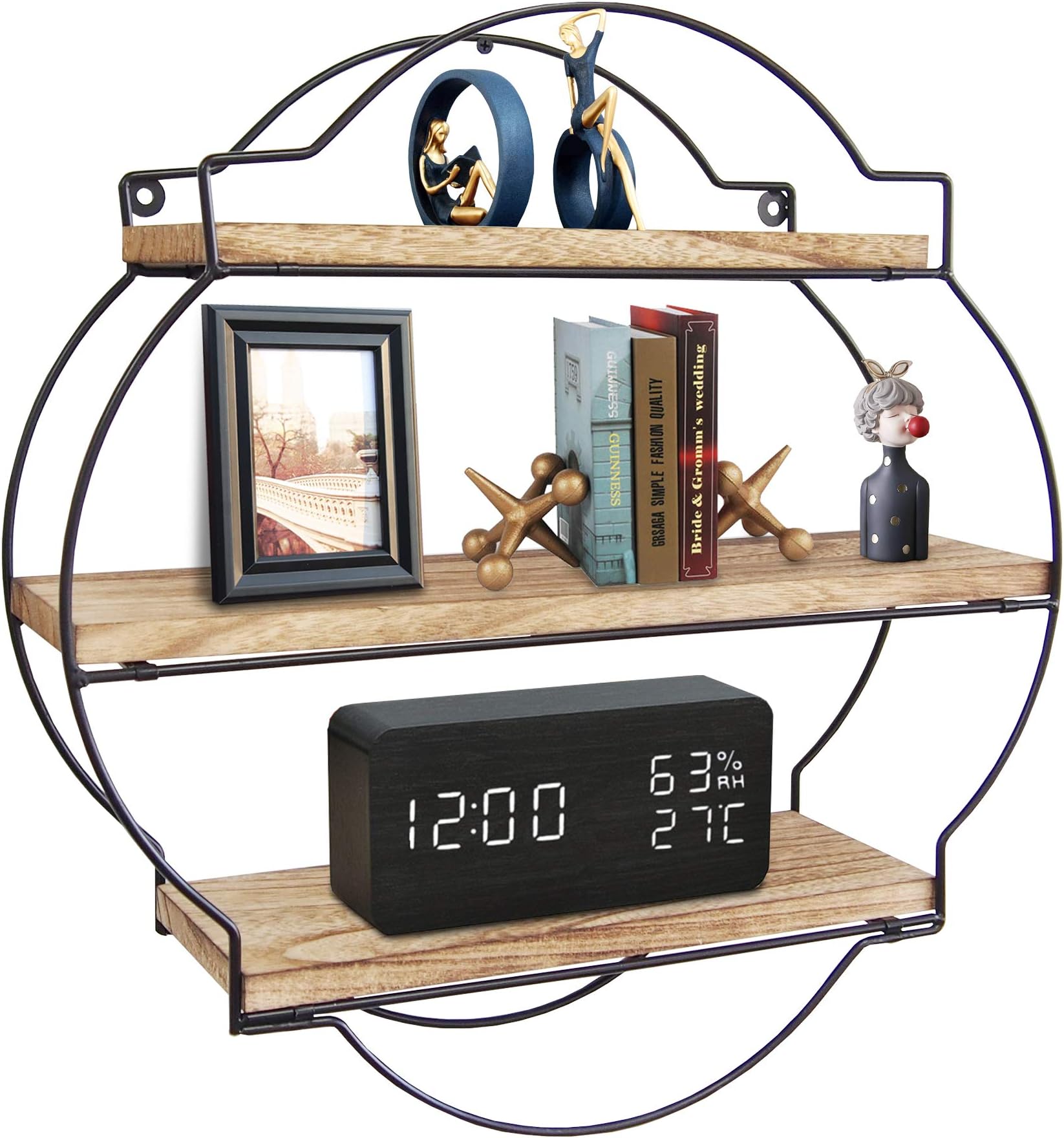 TFER Black Floating Shelves Wall Mounted Hanging Shelf Rustic Farmhouse Shelves for Wall Decor,Storage | Metal Bracket and Reclaimed Natural Wood Shelf for Living Room,Bedroom,Bathroom,Kitchen