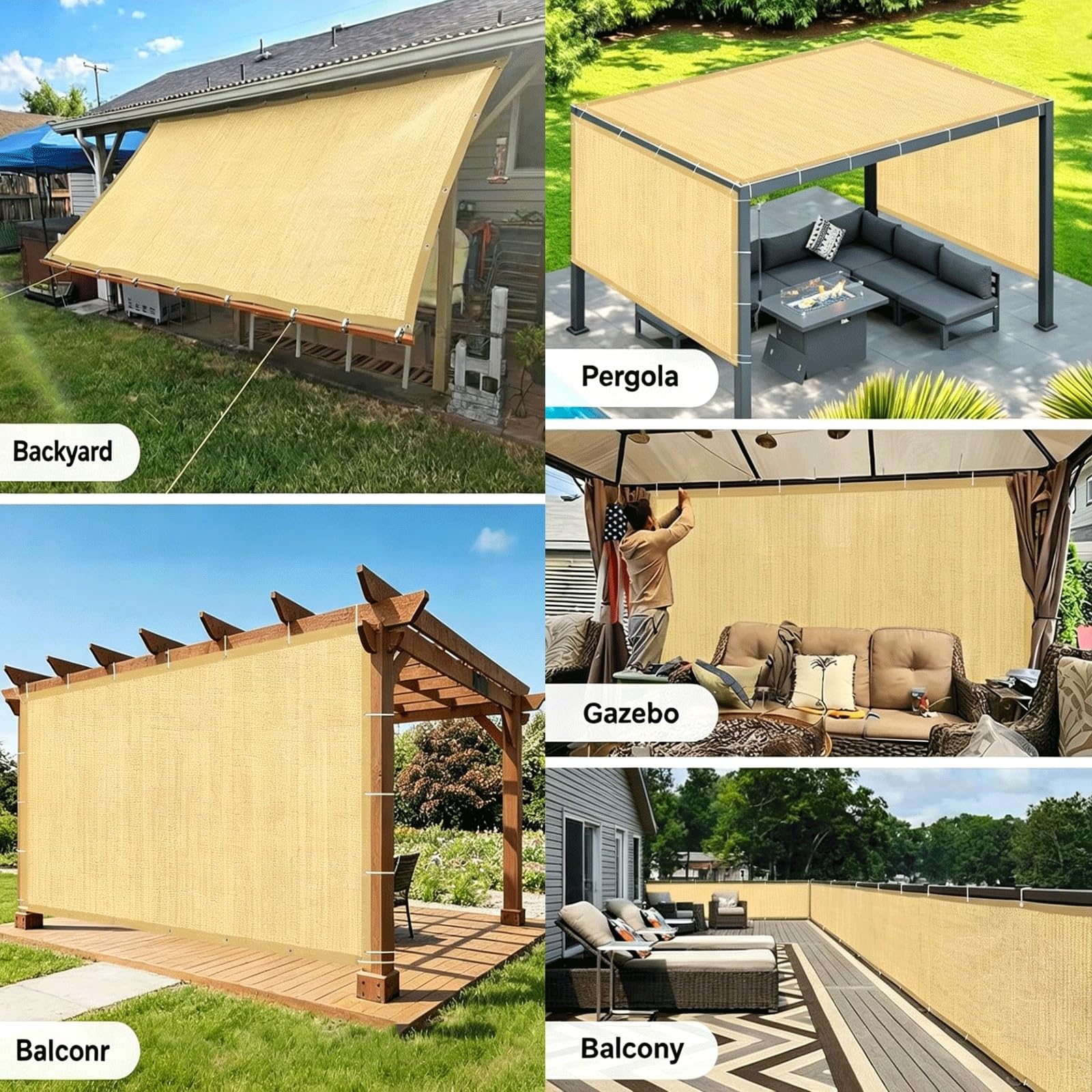 Osłona Przeciwsłoneczna 280 x 320 cm 95% Blokady Promieni UV (Z Darmową Linką) Oddychający Markiza Zadaszeniowa Na Dziedziniec Do Basenu Wśród Roślin Na Przyjęcia, Kolor kremowy