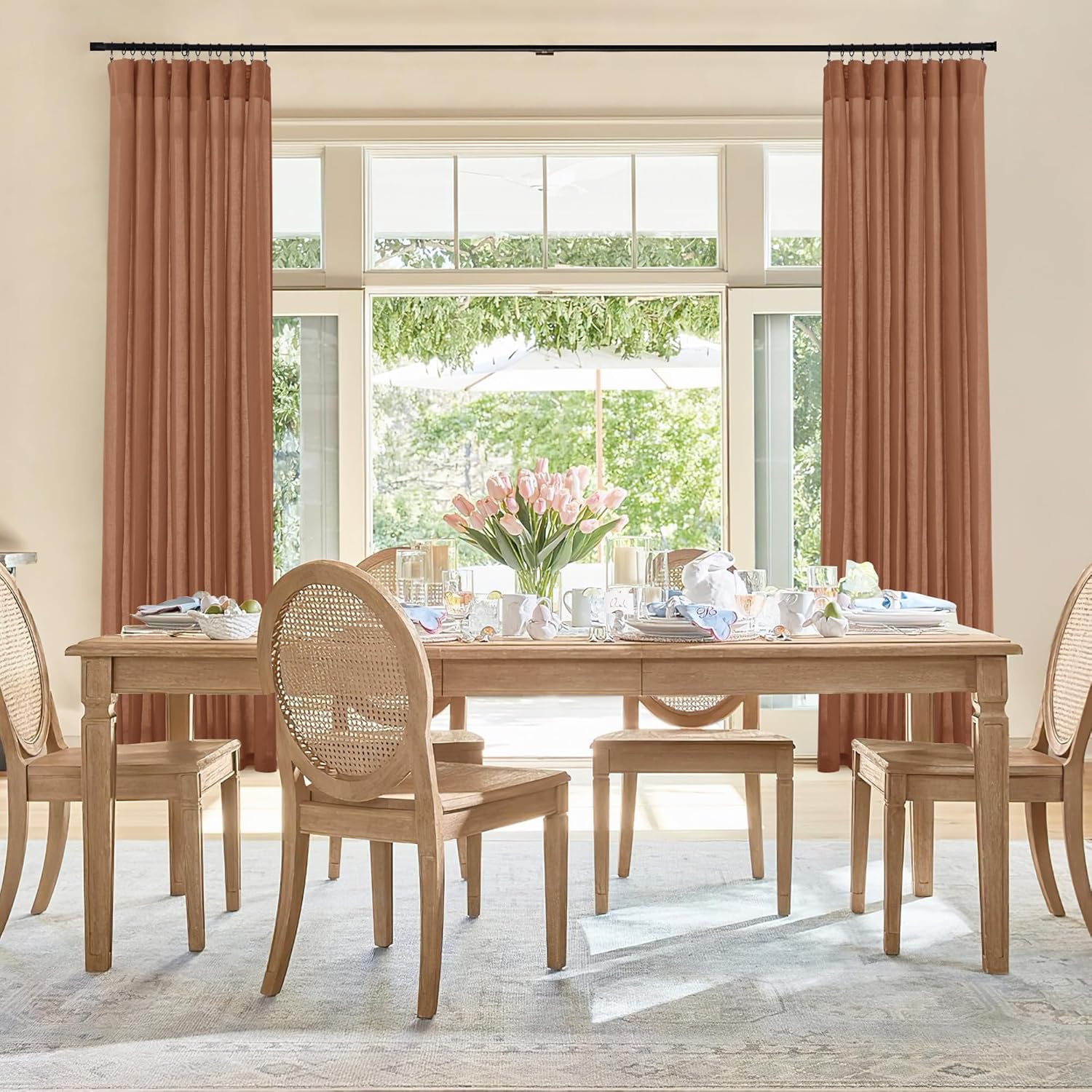 RYB HOME Extra Long Linen Curtains 108 inches Length, Room Divider Flax Linen Semi Transparent Privacy Drapes for Living Room Farmhouse Loft, W 52" x L 108", Set of 2, Brunt Orange