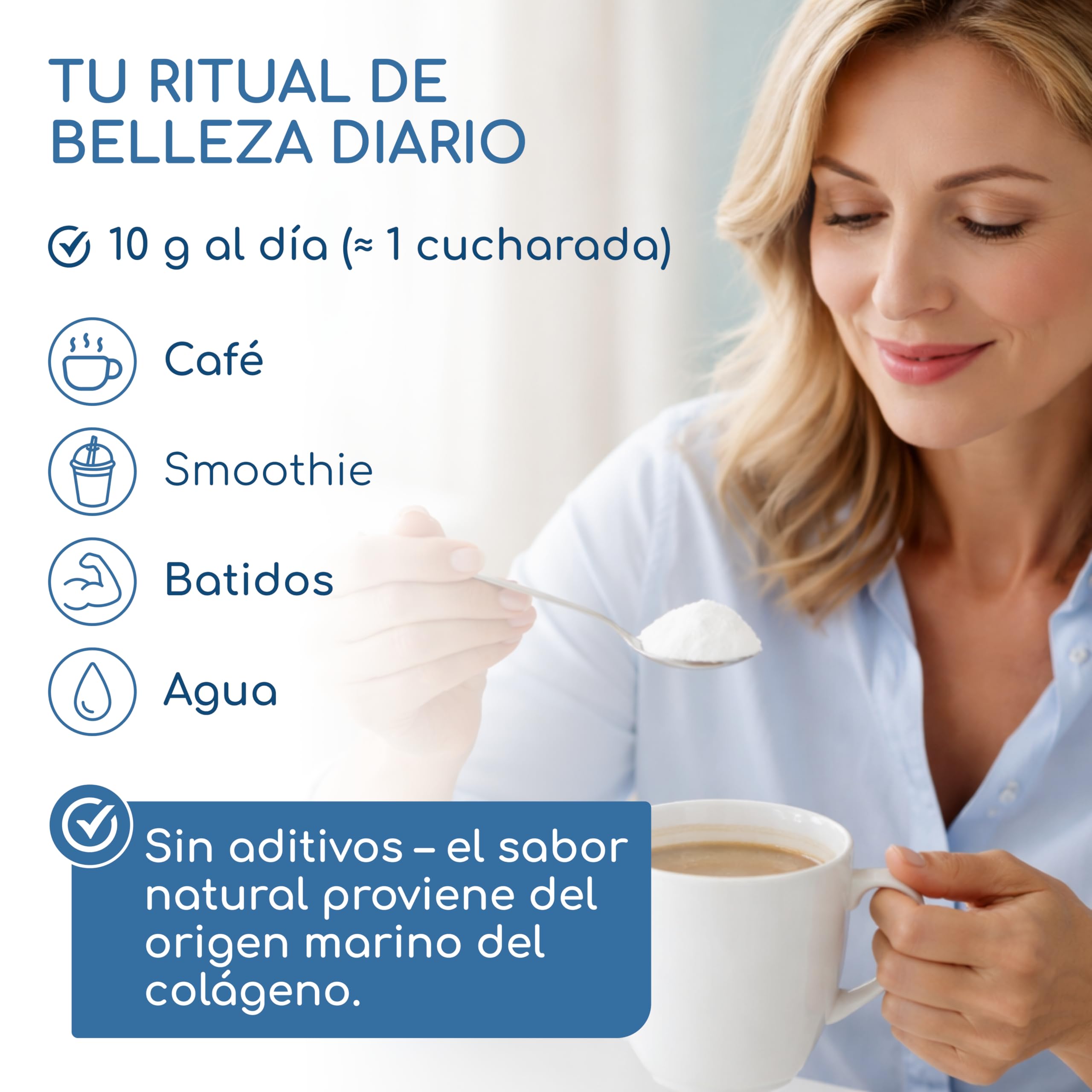 Colágeno Marino en Polvo - 100% Puro, 10.000 mg de Péptidos de Colágeno Hidrolizado Tipo I - Suplemento para la Piel, el Cabello y las Uñas - Sin Sabor, Sin Gluten, Sin Azúcares