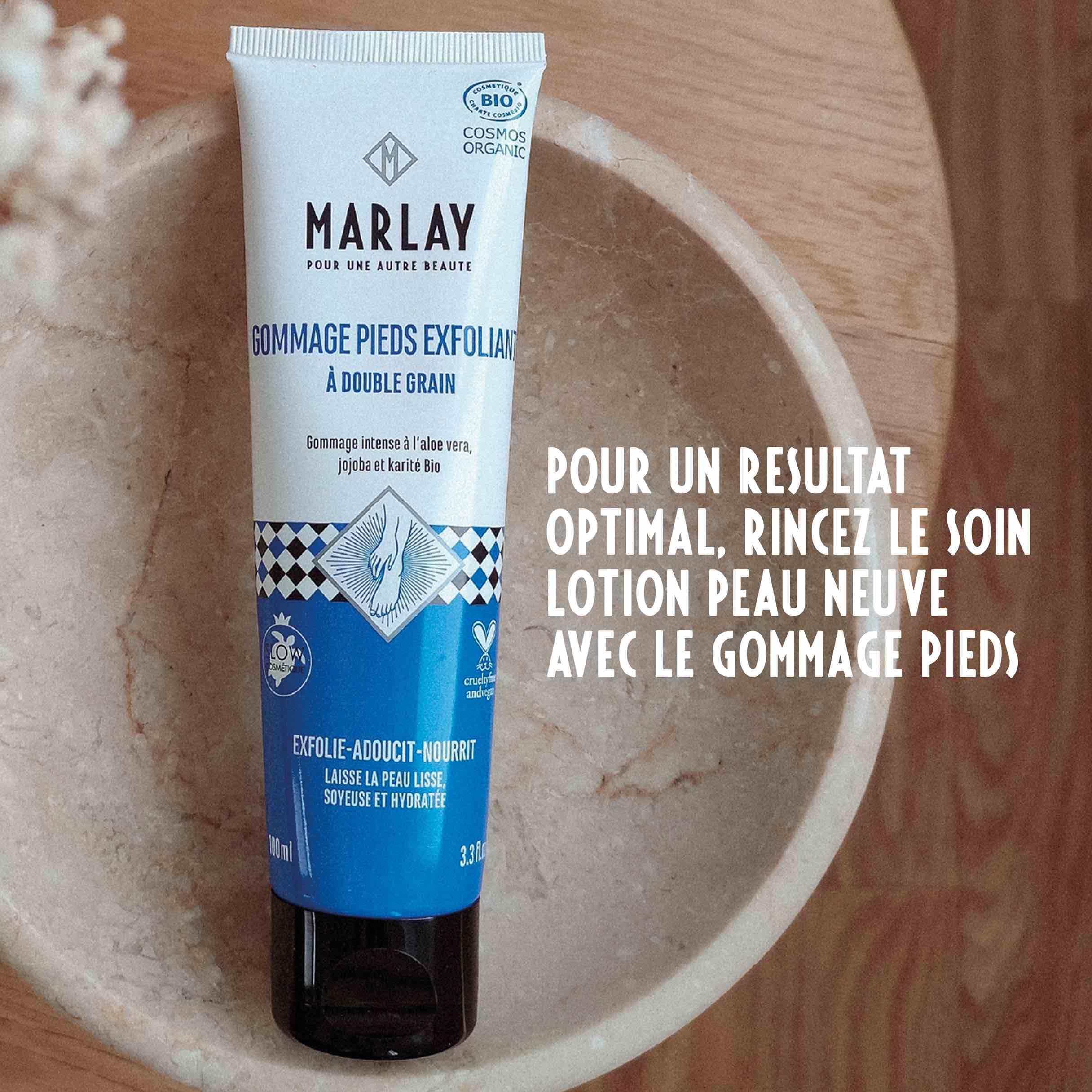 Marlay Cosmetics - Gommage Pieds Exfoliant 100 ml - Peeling Pied - Crème Exfoliante Bio Soin des Pieds - Aloé Vera, Beurre Karité, Huile Jojoba - Peaux Sèches - Fabriqué en France - Yuka 100/100