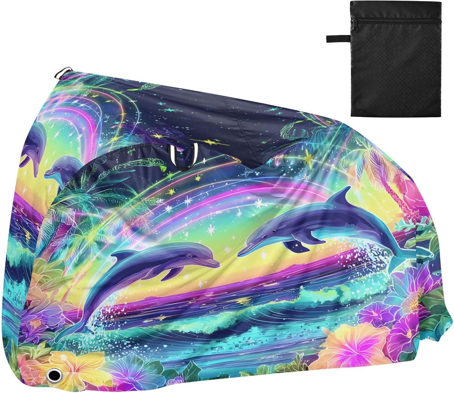 ALAZA Dolphin Tropical Summer Bike Cover Waterproof Outdoor Ebike Bicycle Covers Tarp Protection for 1/2 Bikes, Sun UV Dust Wind Proof