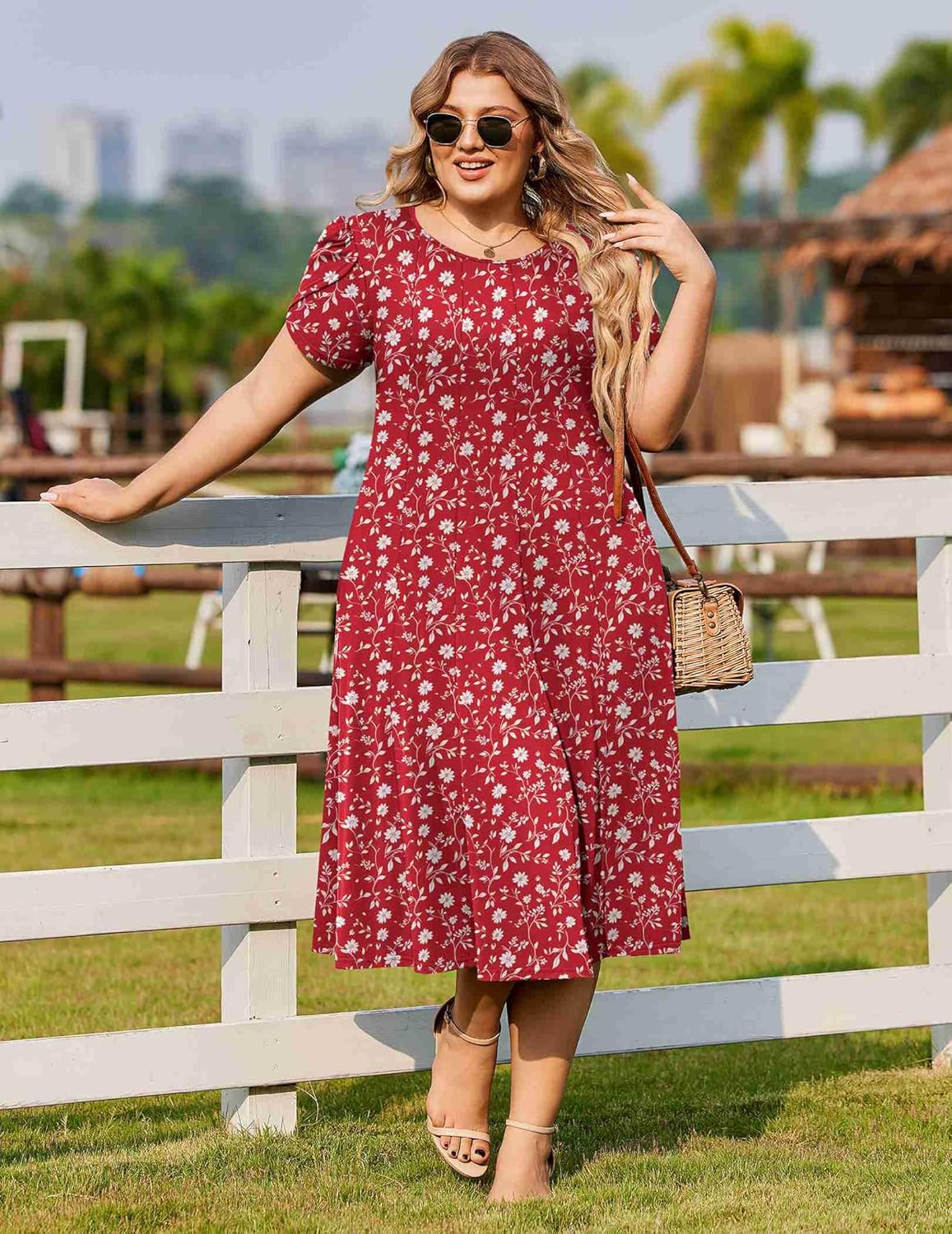 IN'VOLAND Women Plus Size Summer Dresses Petal Short Sleeve Casual Loose Flowy A Line Midi Dress Boho Sundress with Pockets - Image 3