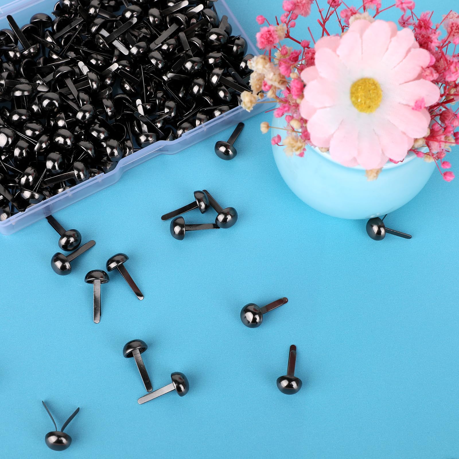 Musterbeutelklammern 200 Stück, Rundkopfklammern Metall Schwarz Musterklammern Rundkopf Klammern Musterbeutelklammer für Scrapbooking DIY Basteln Handwerk