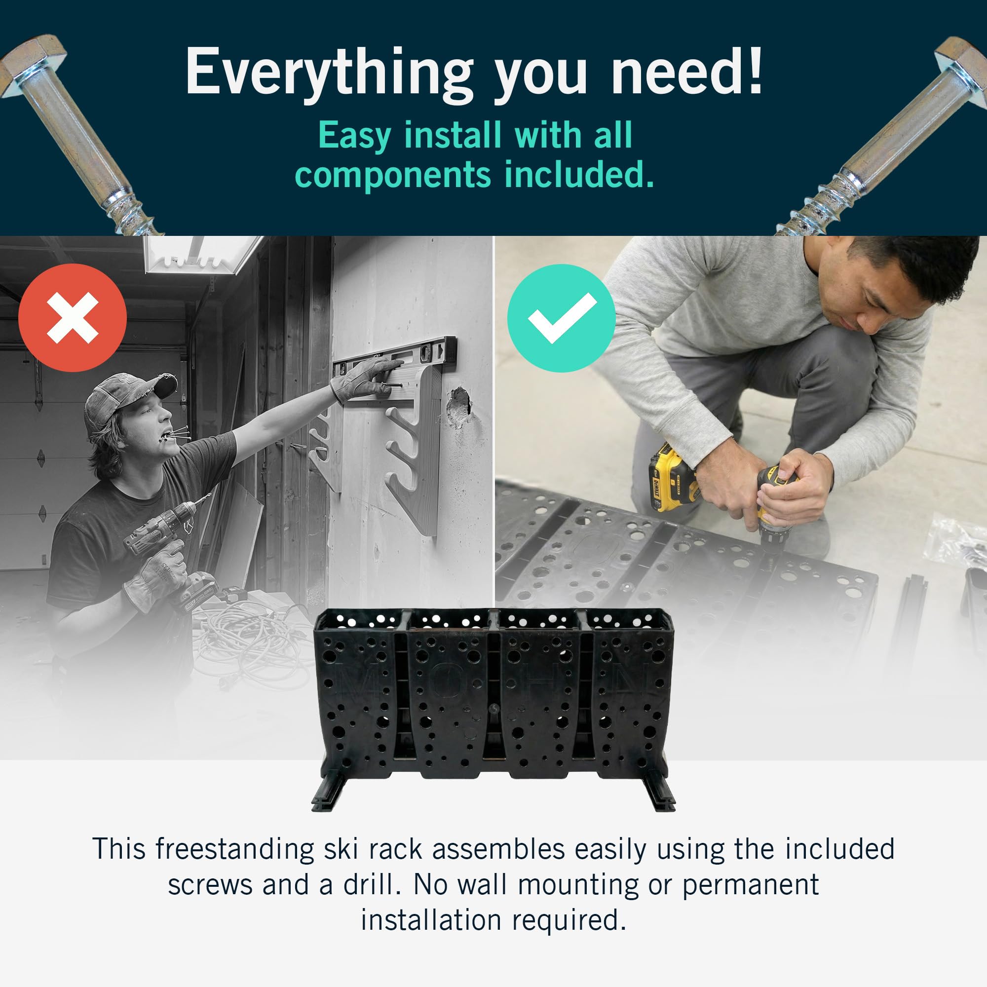 StoreYourBoard Portasci, 4 paia per sci da pavimento, montaggio indipendente, (Sci larghi)