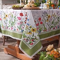 SUTAVIA Green Butterfly Sunflower Floral Tablecloth 60x84 Waterproof Stain-Resistant Embroidery Lace for Dining Picnic Spring Summer