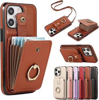 Wallet Case for iPhone 16 Pro Max, RFID Blocking PU Leather Crossbody Phone Purse with Card Holder, Adjustable Lanyard Cases for iPhone16 Pro Max 6.9" 5G for Men Women Brown
