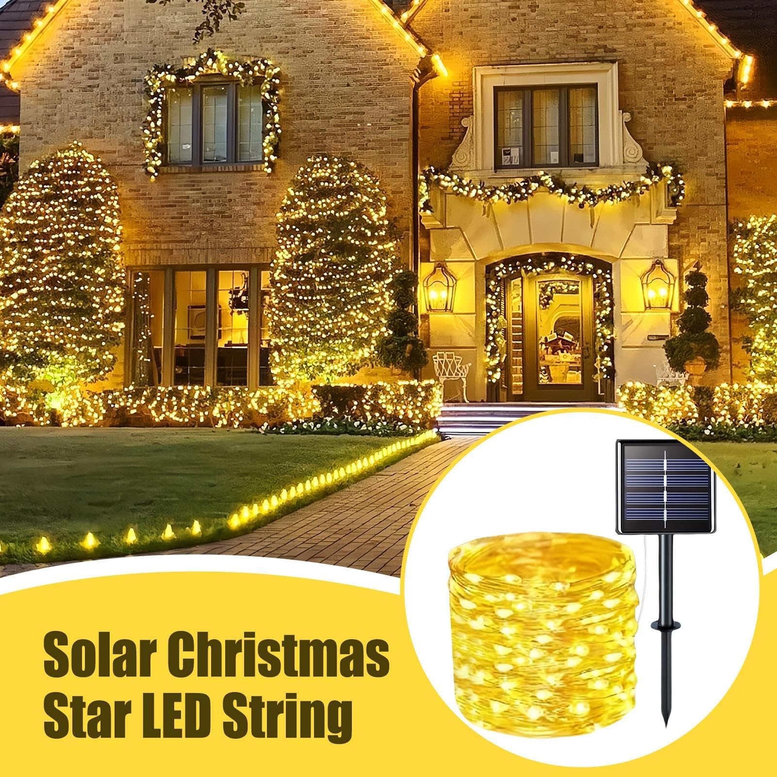 Guirnalda de luces solares para exteriores, impermeable, LED, decoración de jardín, alambre de cobre flexible, resistente a la intemperie, brillo nocturno para Navidad, fiesta, porche, valla, boda