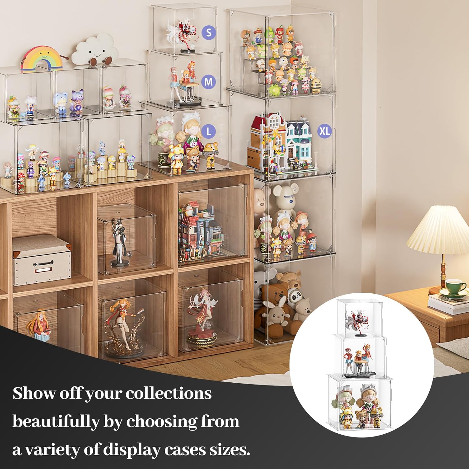 Clear Acrylic Display Case for Figures - 3 Tier Stackable Storage Bins with Magnetic Door,Acrylic Boxes for Display, Clear Storage Box for Collectibles Cosmetic Perfume Organizer，Home Or Office
