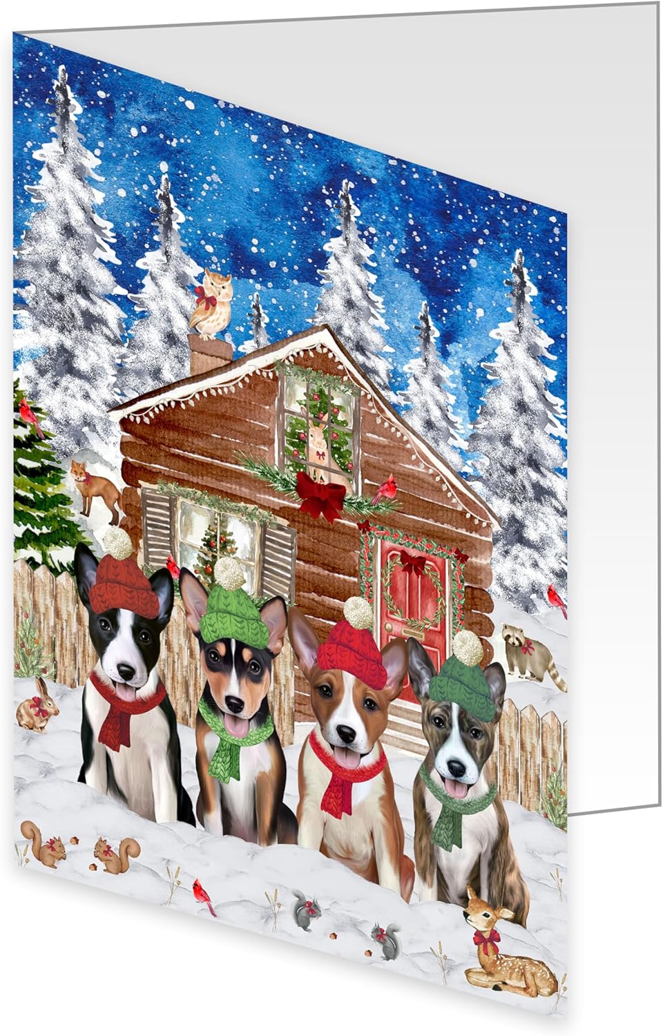 Christmas Cabin Furry Basenji Dogs Note Cards - Pets Invitation Cards with Envelopes - Pet Artwork Note Cards for All Occasions GCD75057 (10 Note Card)
