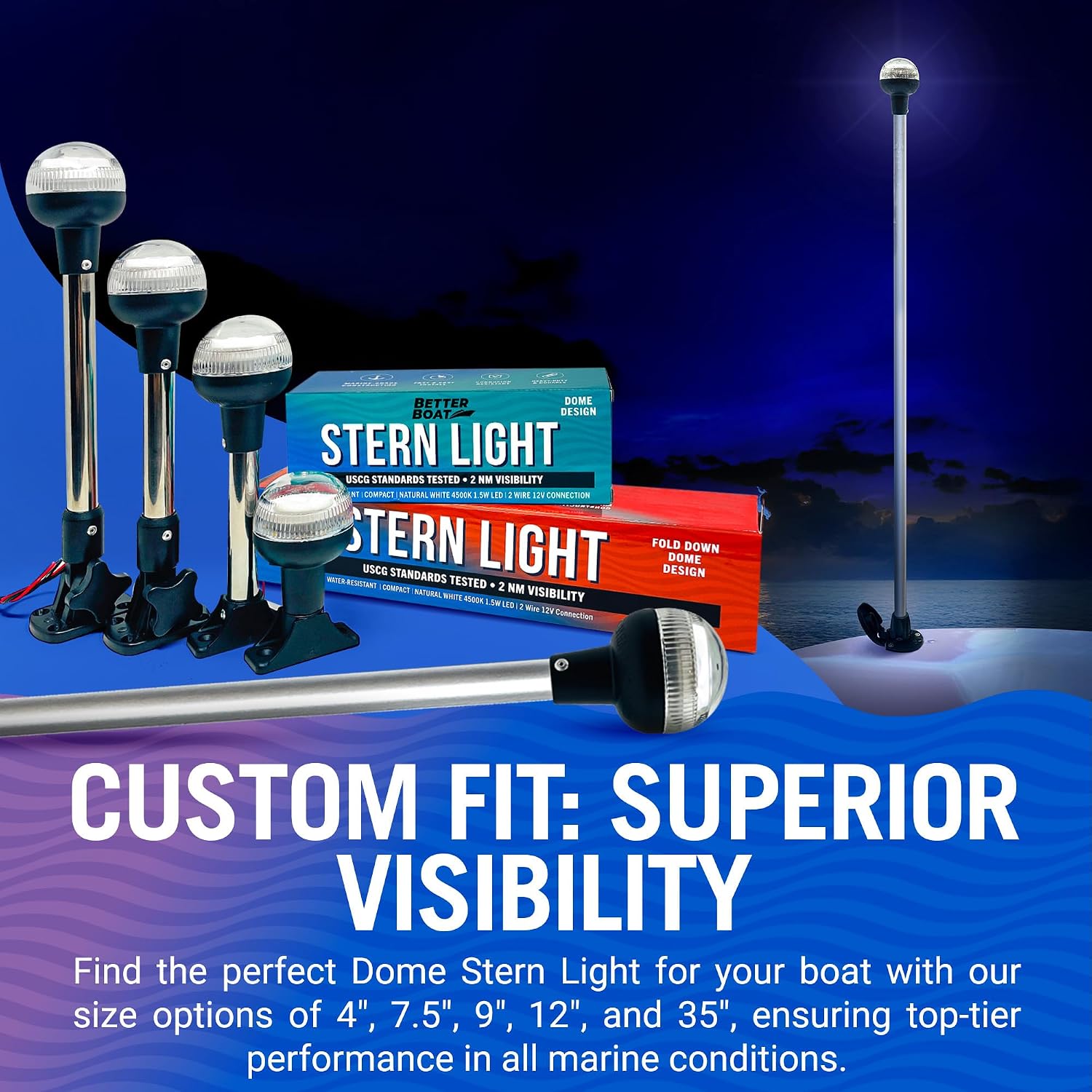 Boat Anchor Light Pole, 17" LED Stern Light, USCG Tested Waterproof Marine | Navigation Light, 2NM White All-Around Dome, Rear Light Pole LED Accessory for Boats