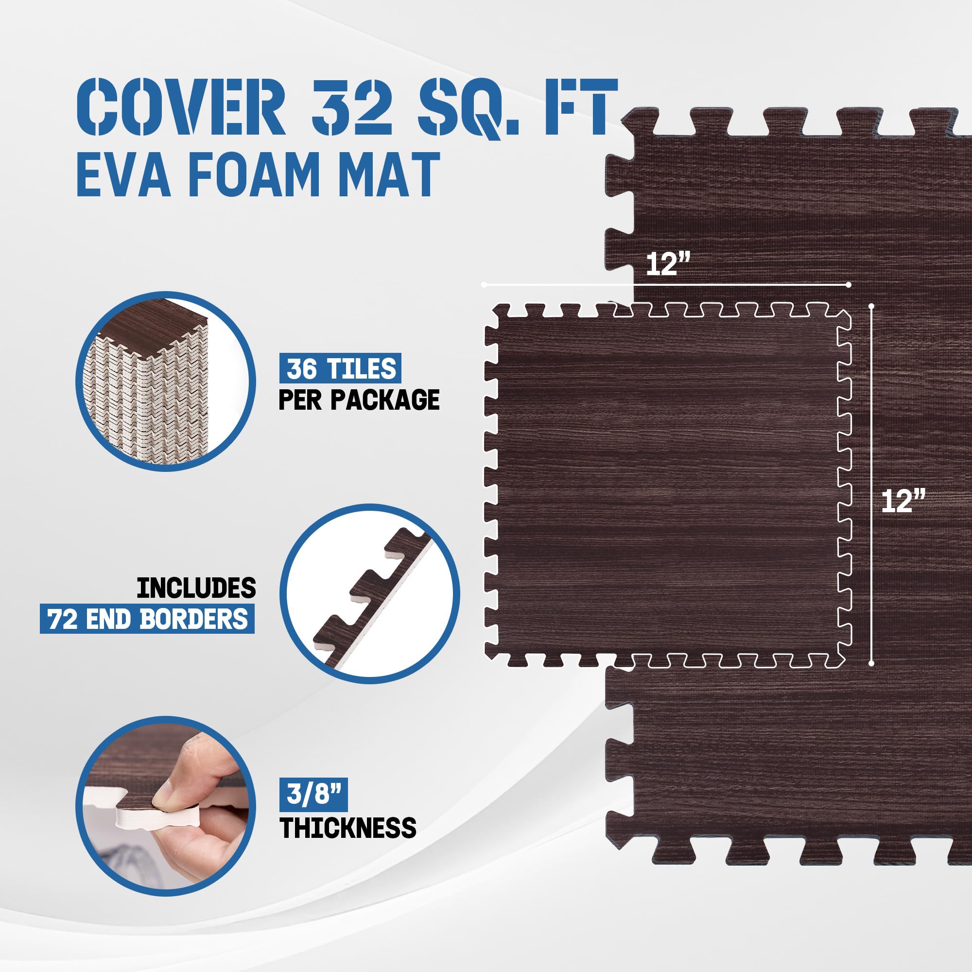 Yes4All Tapis de sol en mousse imitation bois – 1,1 m², 2,2 m², 3,3 m² – Dalles en mousse EVA emboîtables avec bordures, pour protéger le sol et créer un espace d'entraînement à domicile