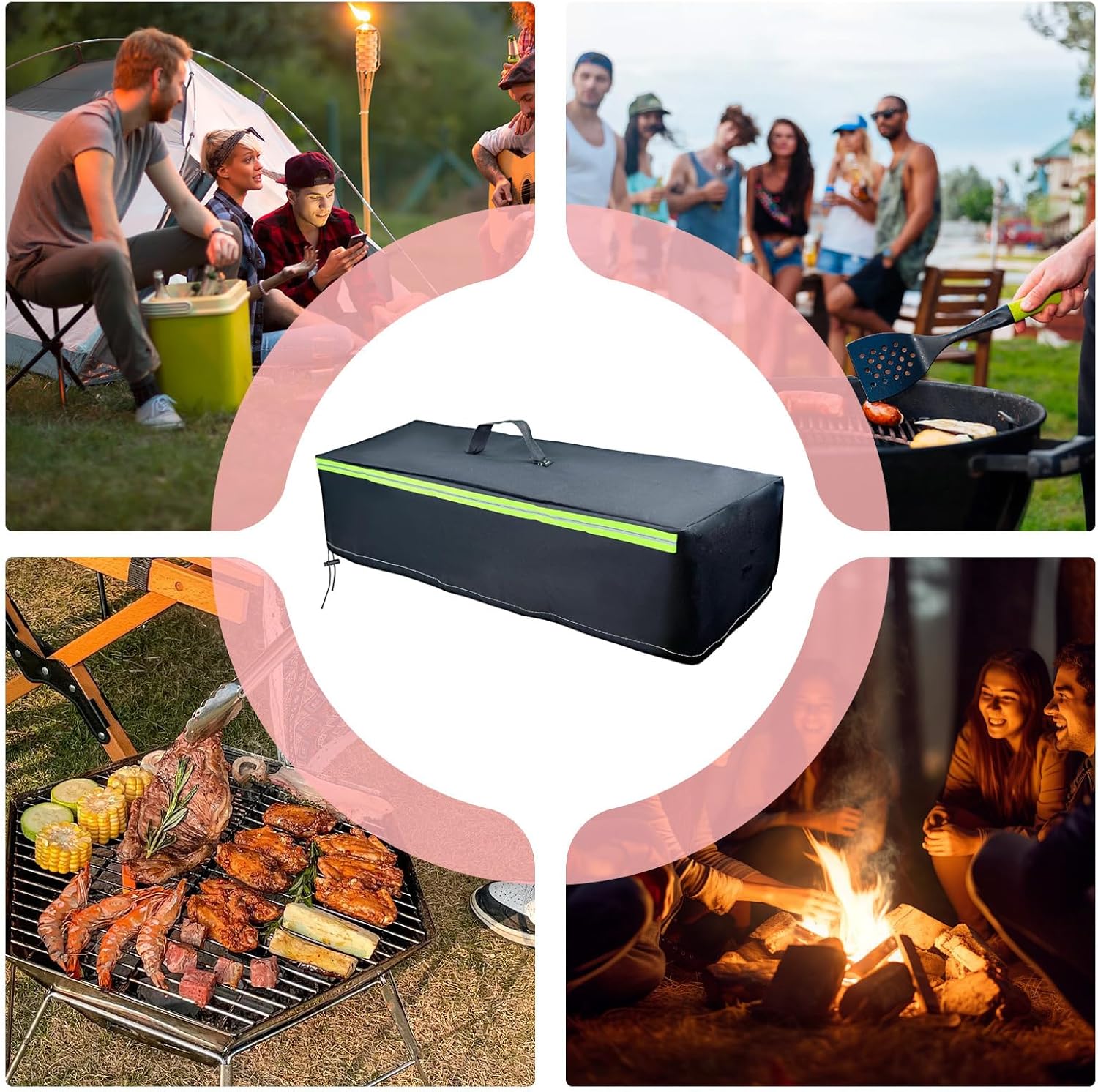 Fire Pit Cover | Oxford Fabric Protector with Luminous Strips | Square Fire Pit Cover | for Garden Backyard Farm Driveway Porch Lawn Patios Balcony