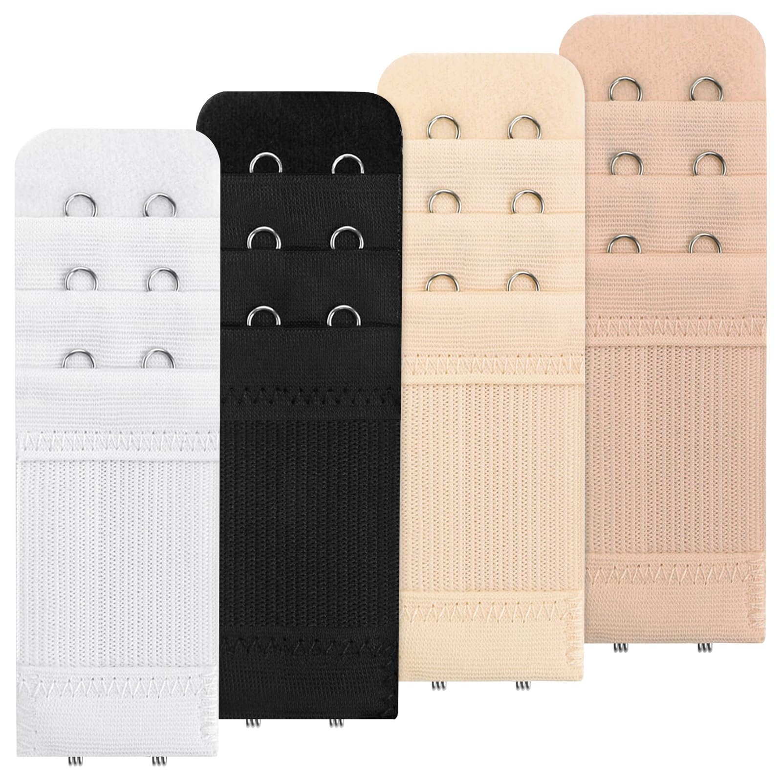 SH·ATM 4 Pcs Bra Extender 2 Hook 3 Row, Women's Soft Comfortable Elastic Bra Strap Extender, Lady's Bra Extenders 2 Hooks